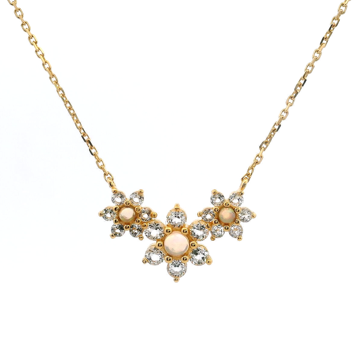 925YG TRIPLE FLOWER CENTER 11MM ETHIOPIAN CENTER OPAL NECKLACE