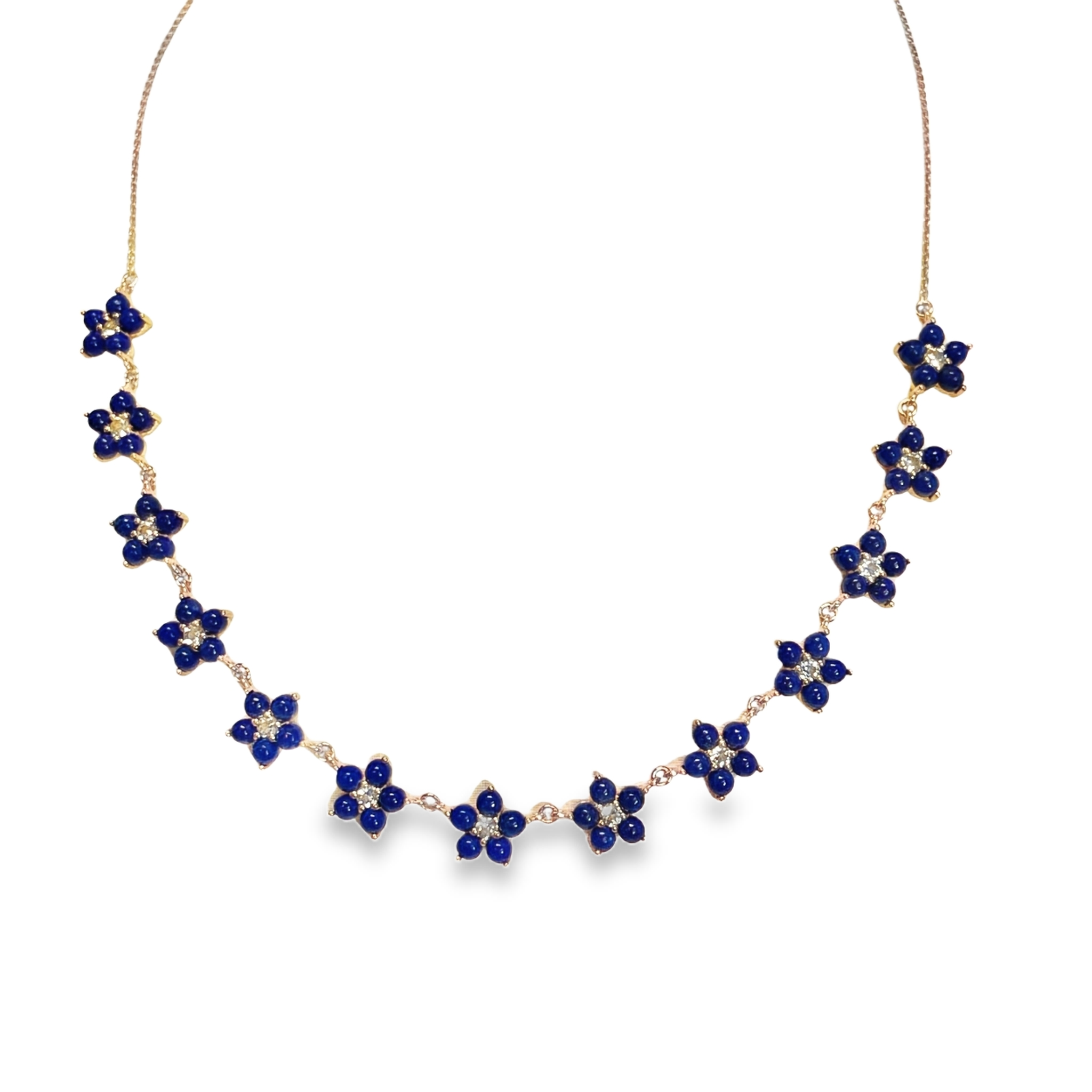 925RG STATION FLOWER 10MM LAPIS LAZULI CENTER TOPAZ WHITE NECKLACE