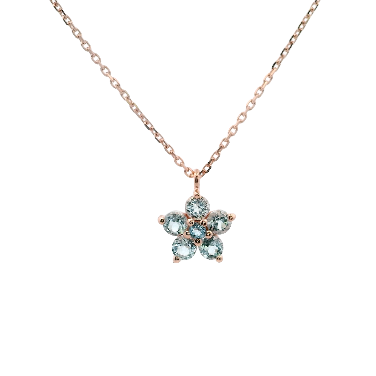 925RG FLOWER 9MM TOPAZ SKY BLUE CENTER TOPAZ BLUE SWISS NECKLACE