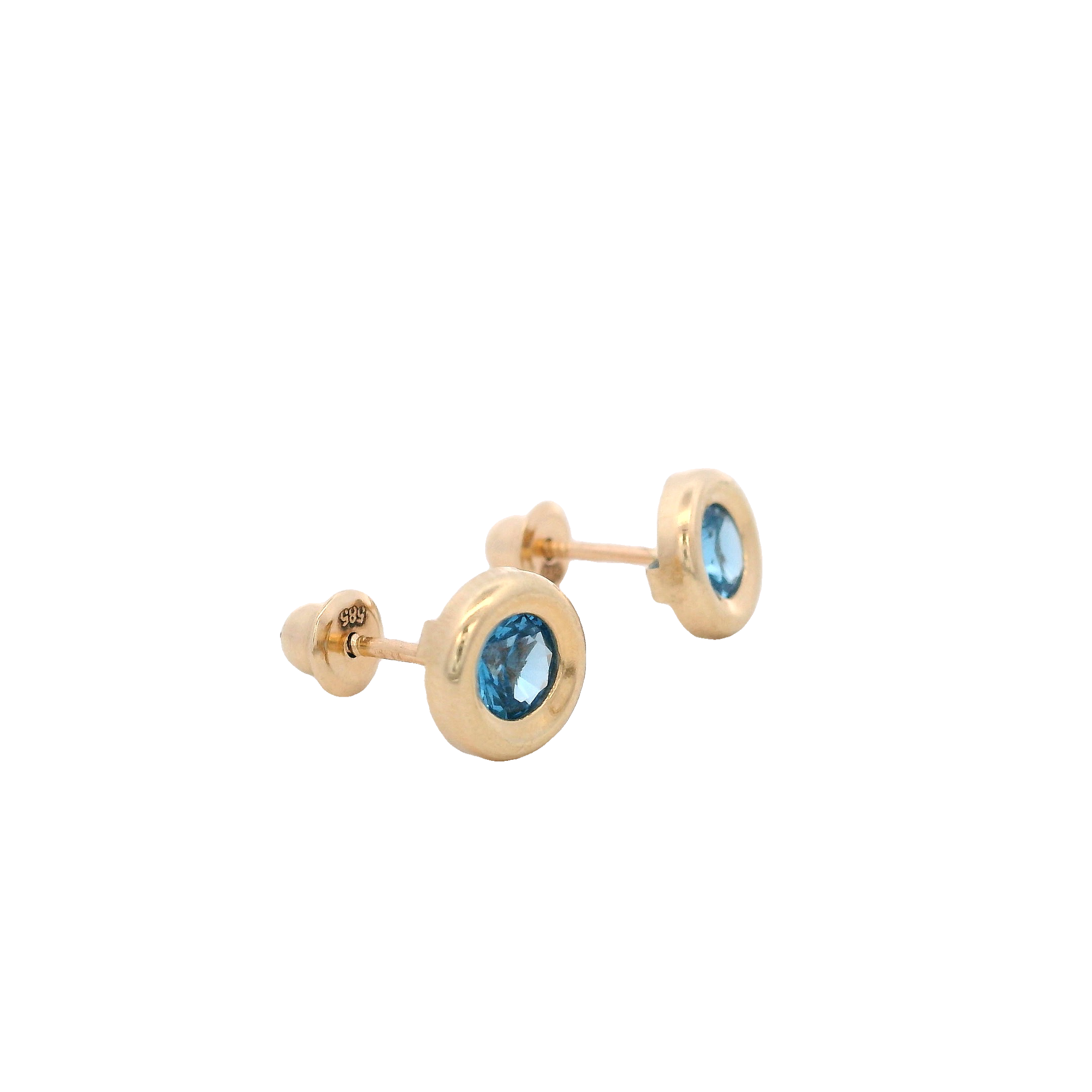 14KY BEZEL MARZO CZ AQUAMARINA EARRINGS