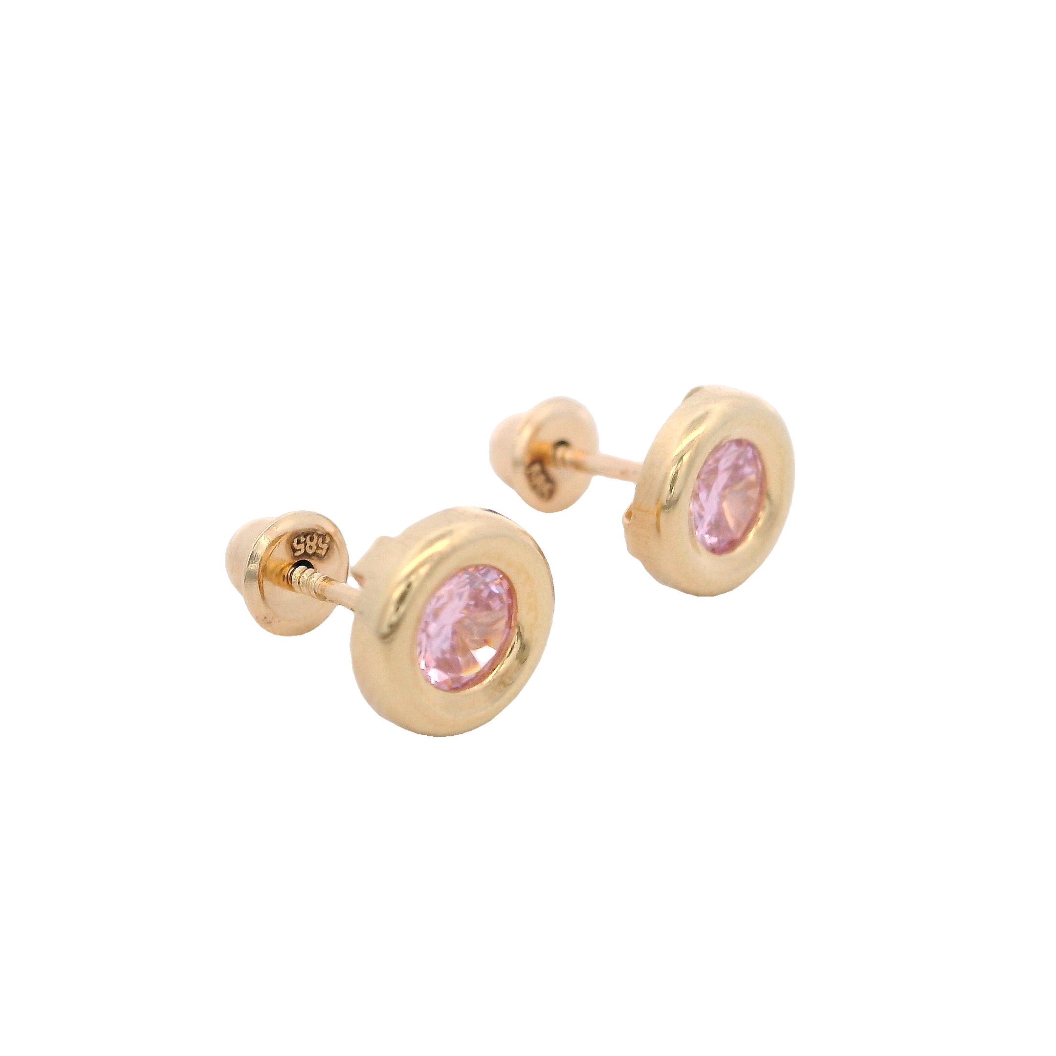 14KY BEZEL OCTUBRE CZ PINK EARRINGS