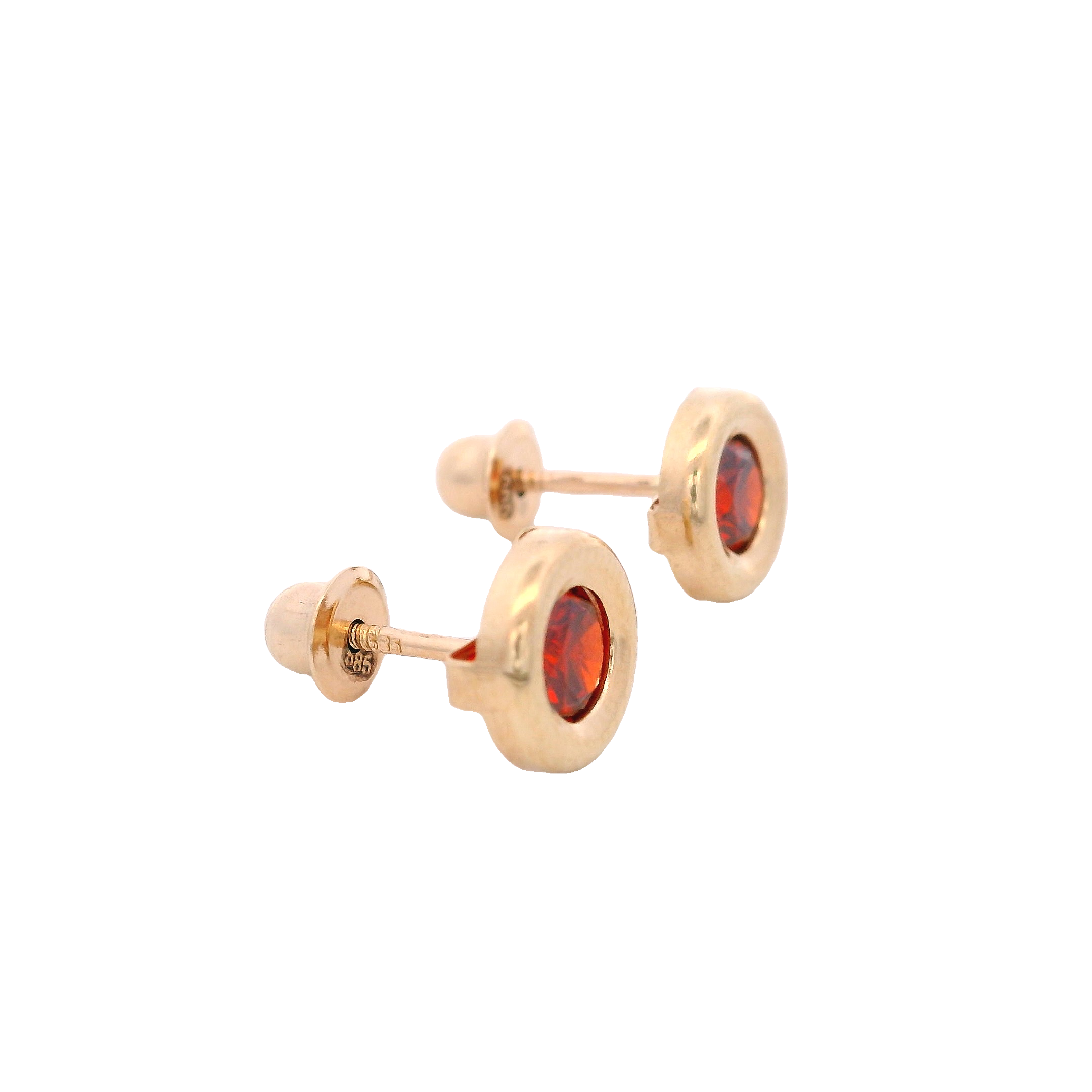 14KY BEZEL ENERO CZ GARNET EARRINGS