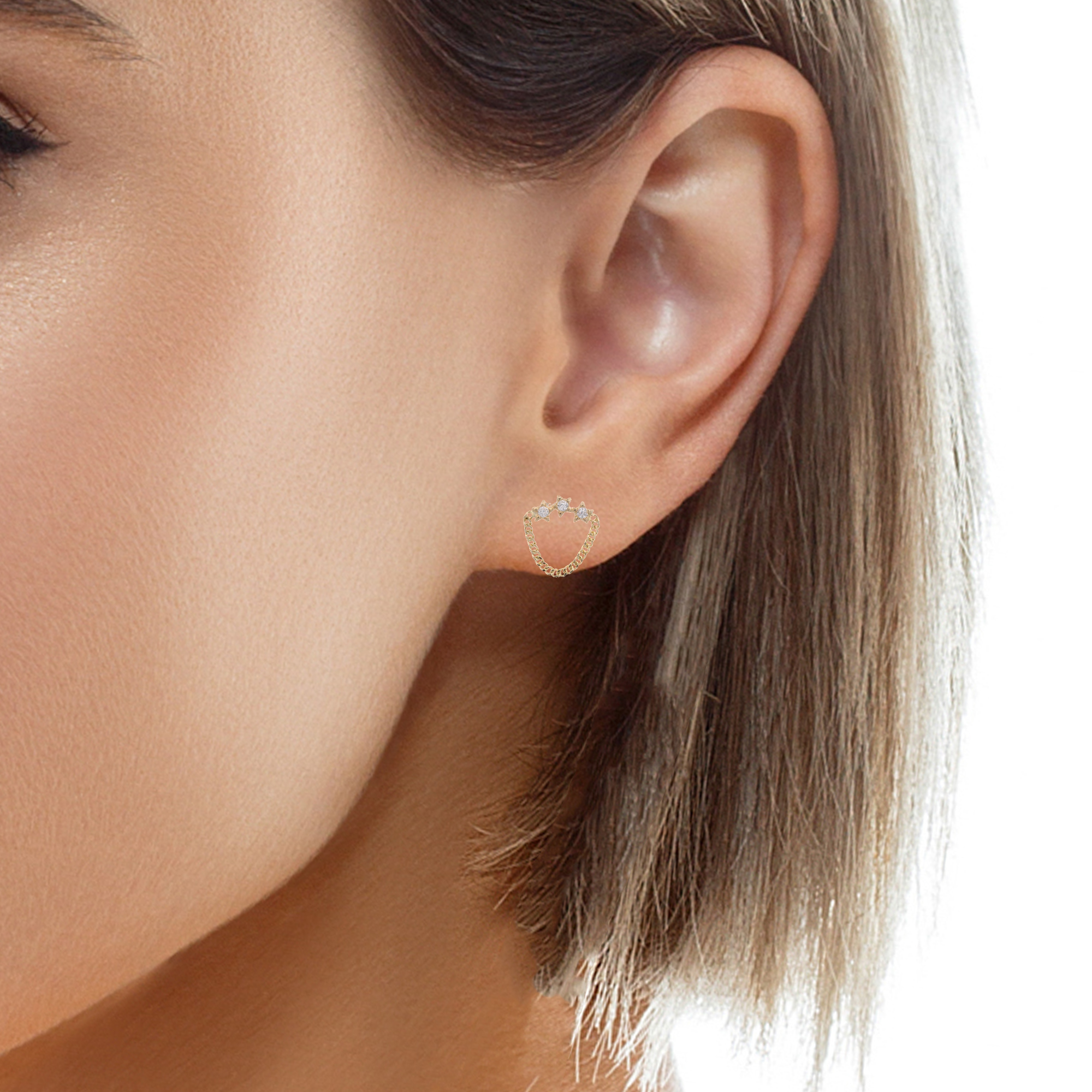 14KY CURV THREE STAR AND CHAIN PIERCING