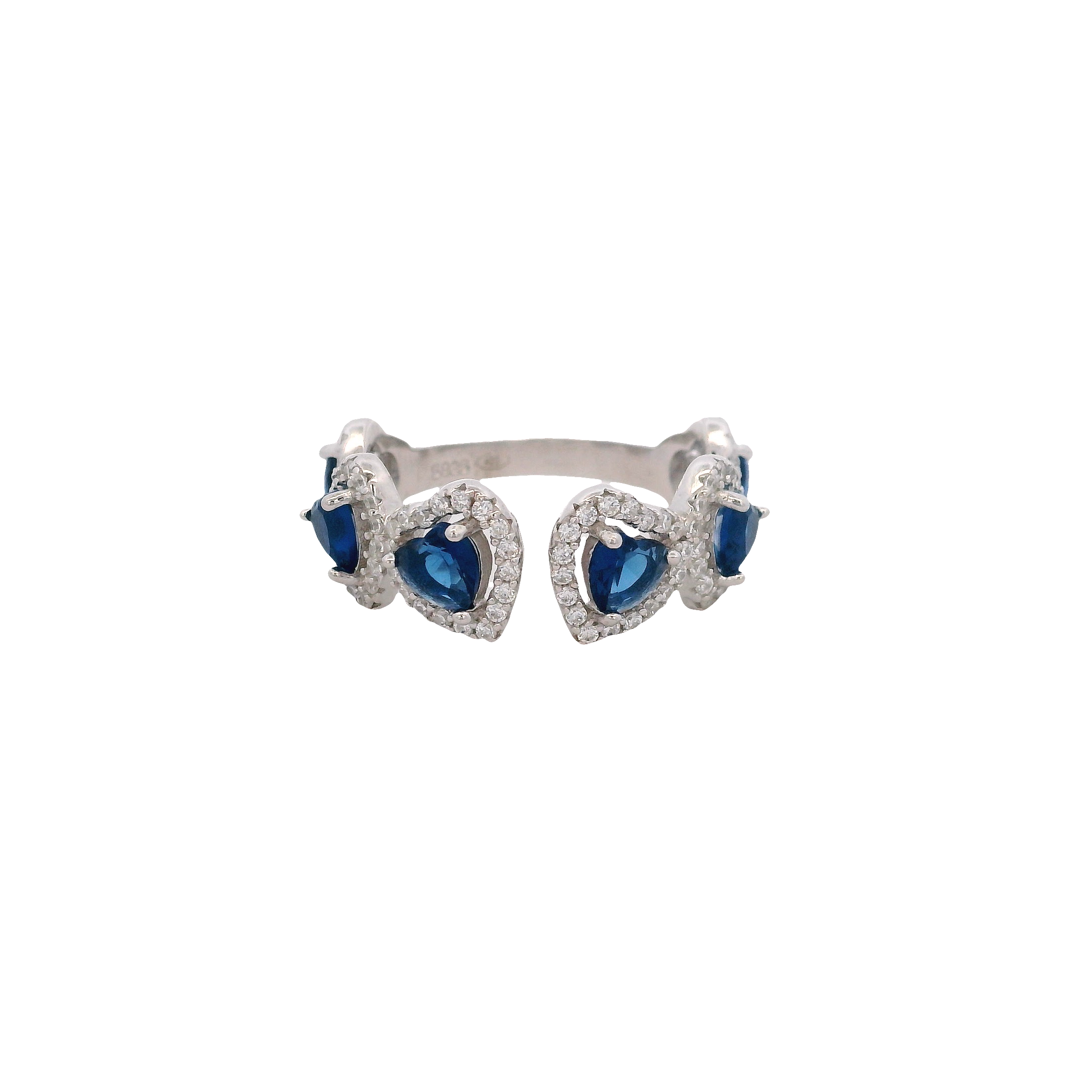 925SL OUTLINE HEART STUD CZ BLUE OPEN RING T7