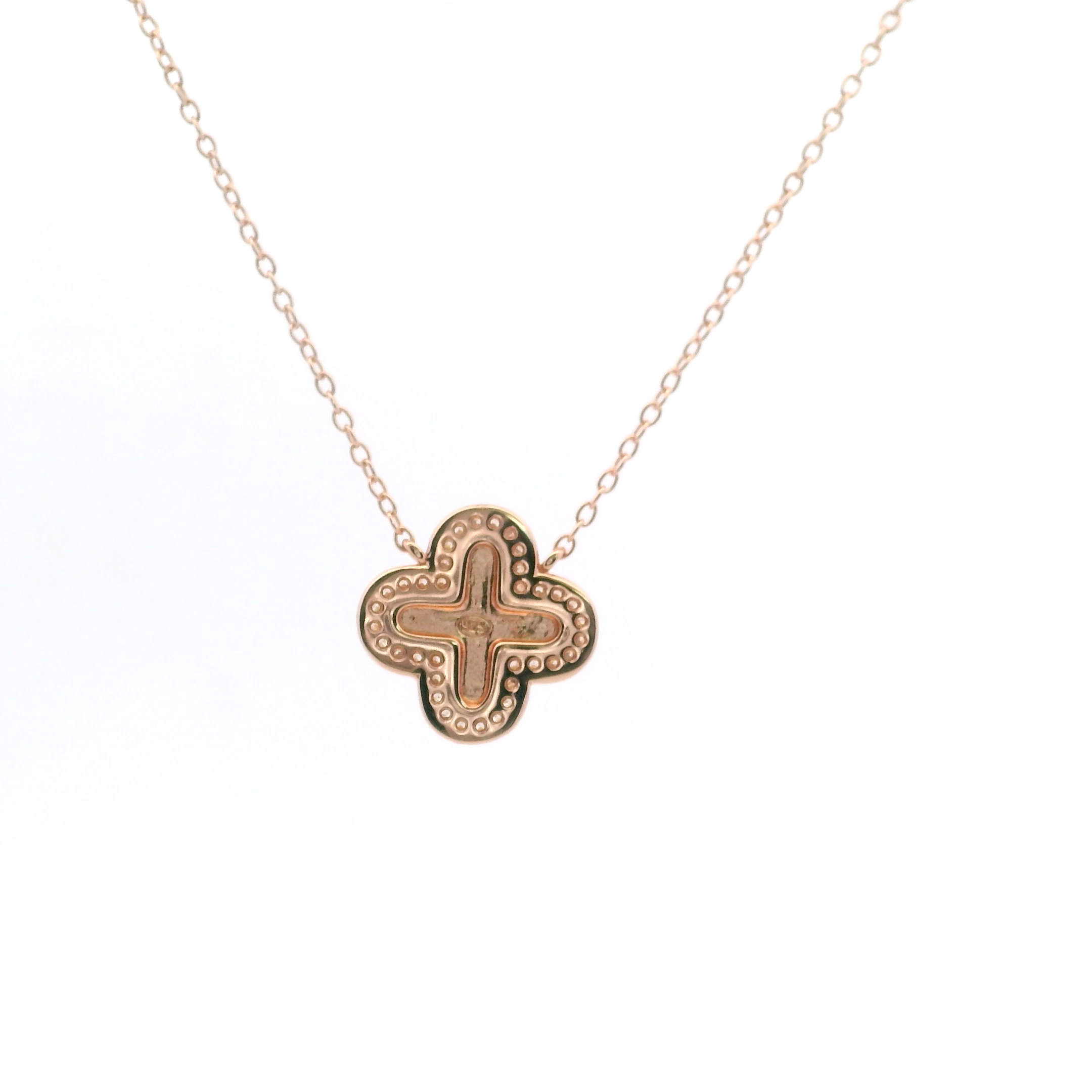 925RG CLOVER TEXTURE WITH CZ AROUND NECKLACE