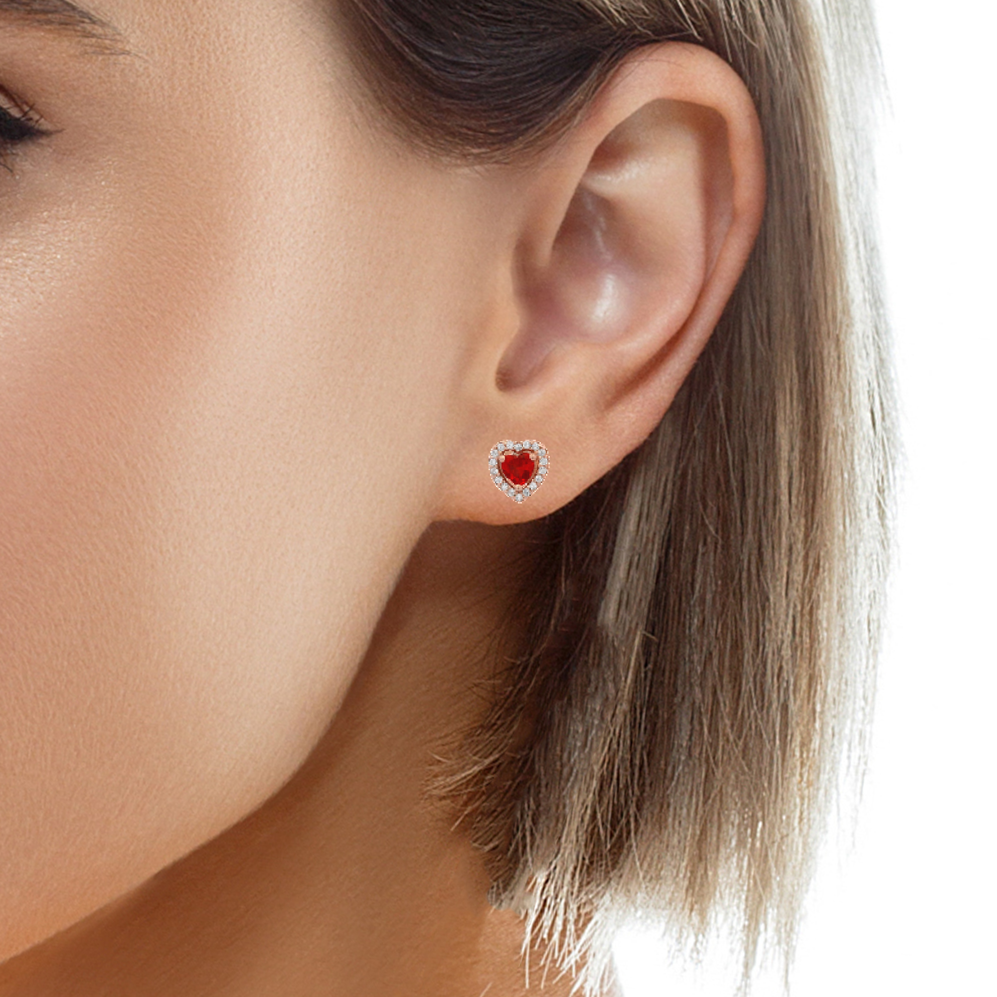 925RG OUTLINE HEART STUD CZ RED EARRINGS
