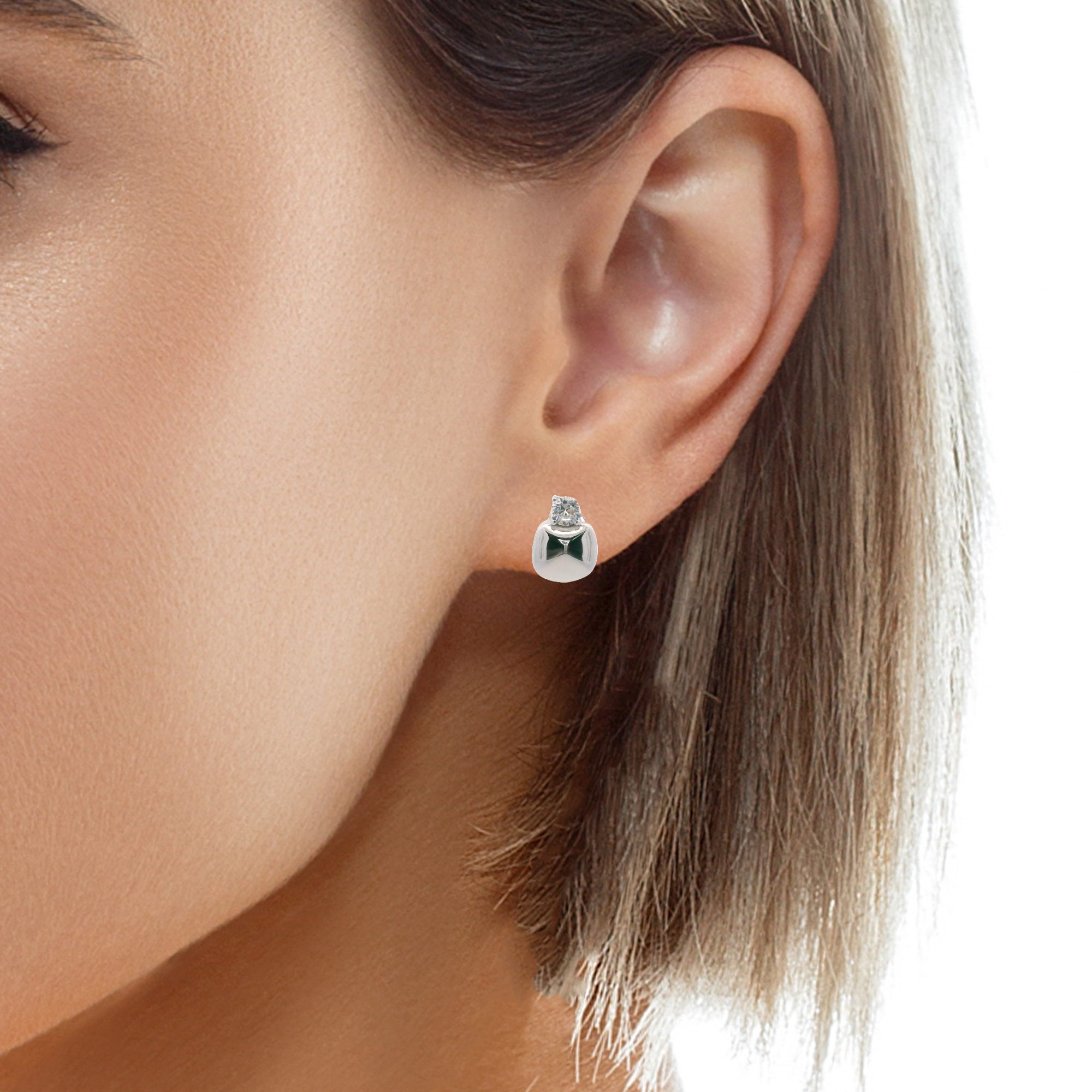 925SL SQUARE SMOOTH WITH CZ EARRINGS