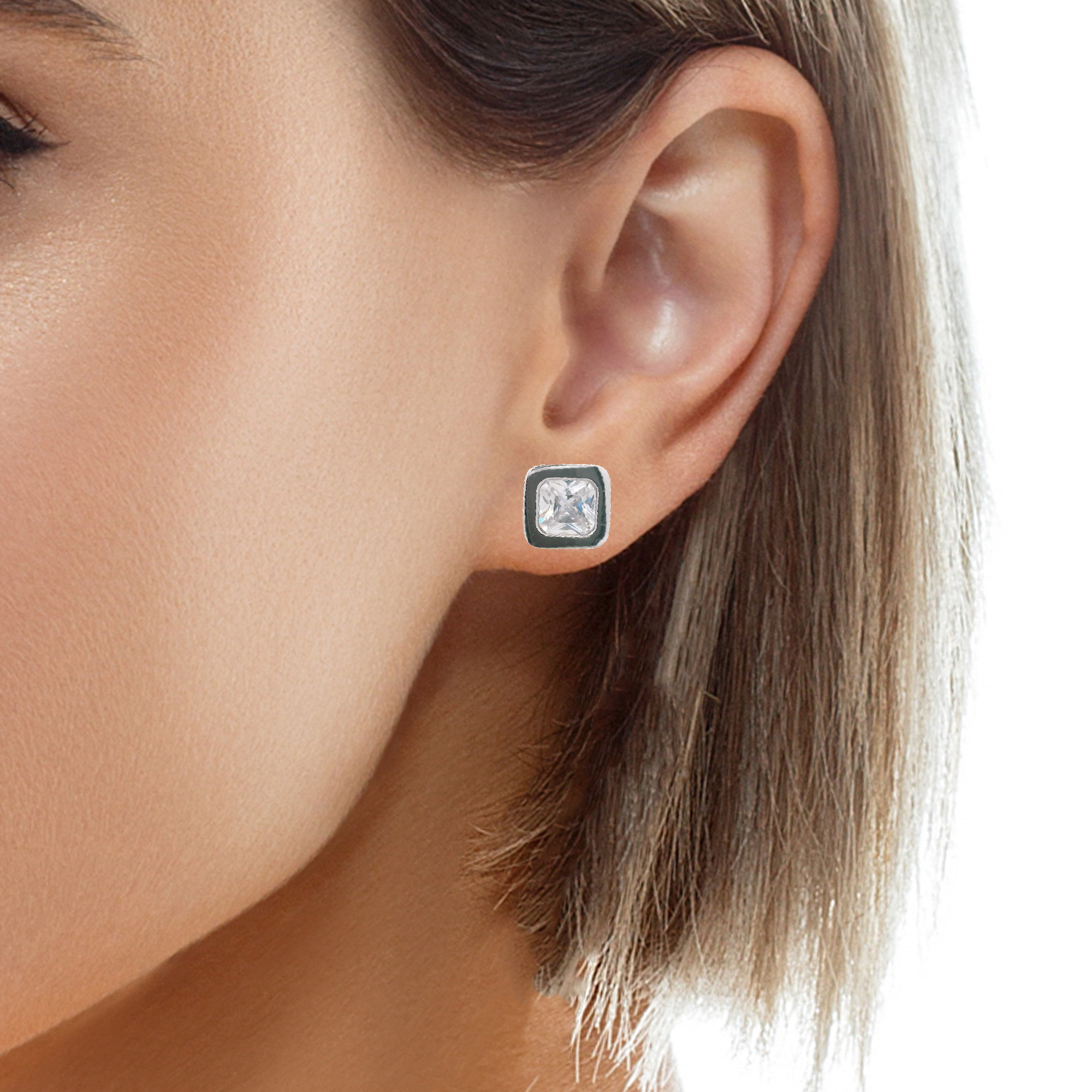 925SL SOLITARY SQUARE CZ EARRINGS