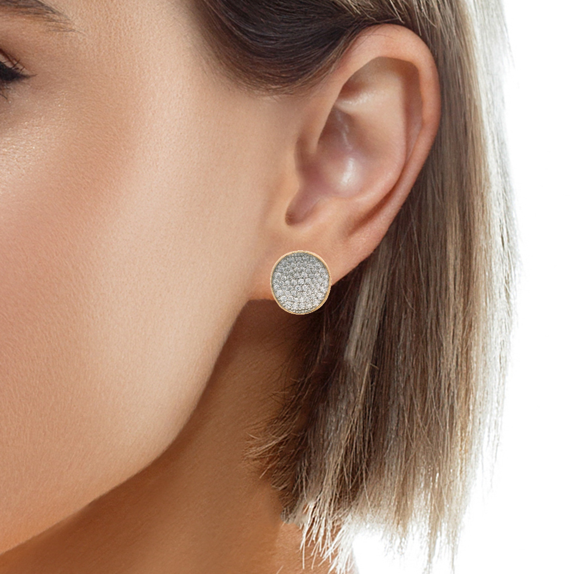 925YG CIRCLE DOME PAVE EARRINGS
