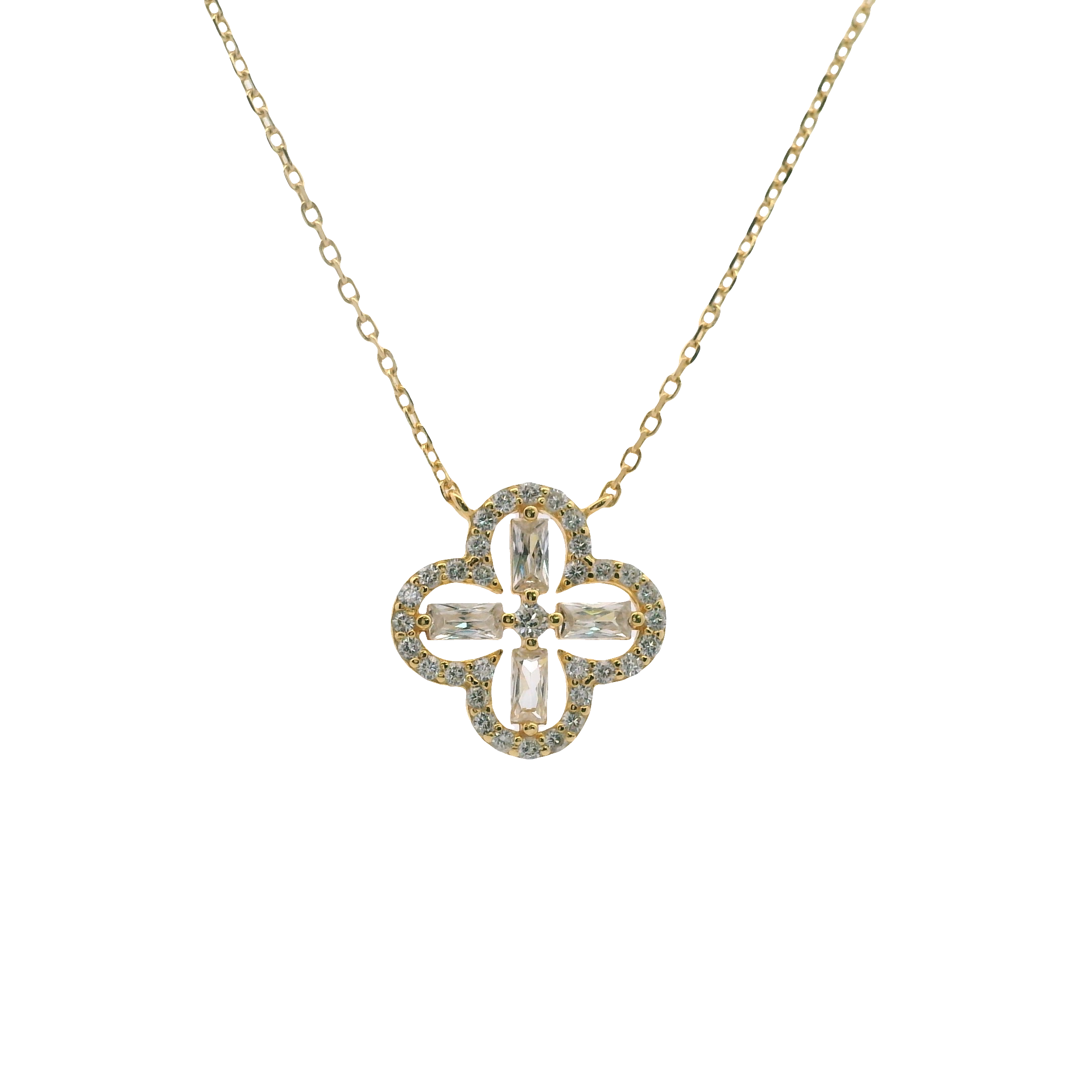 925YG OUTLINE CLOVER CZ NECKLACE