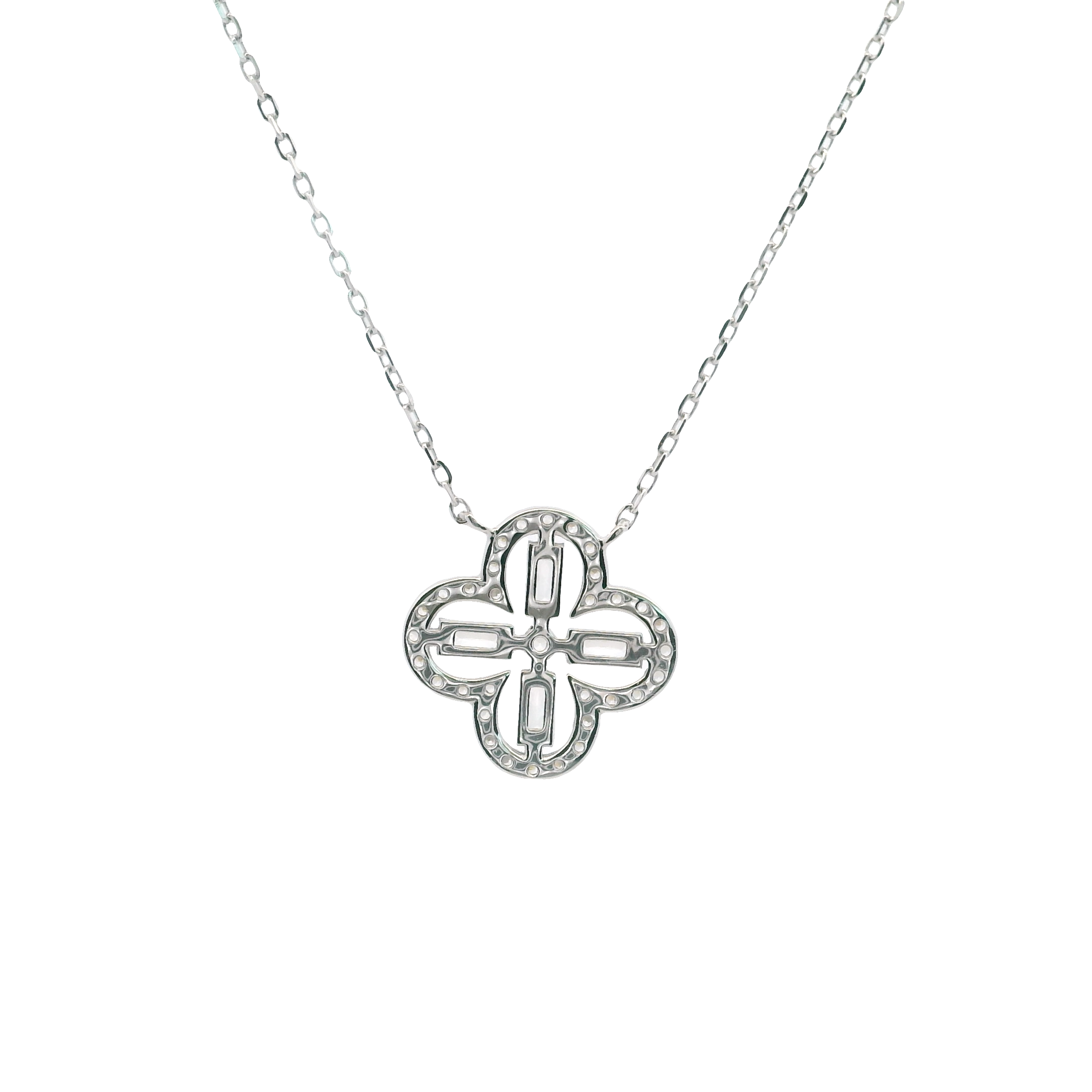 925SL OUTLINE CLOVER CZ NECKLACE