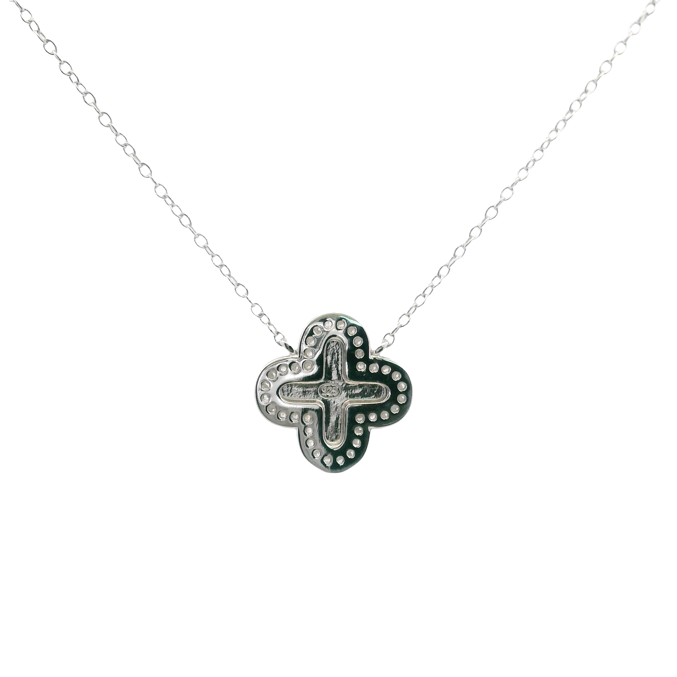 925SL CLOVER TEXTURE WITH CZ AROUND NECKLACE