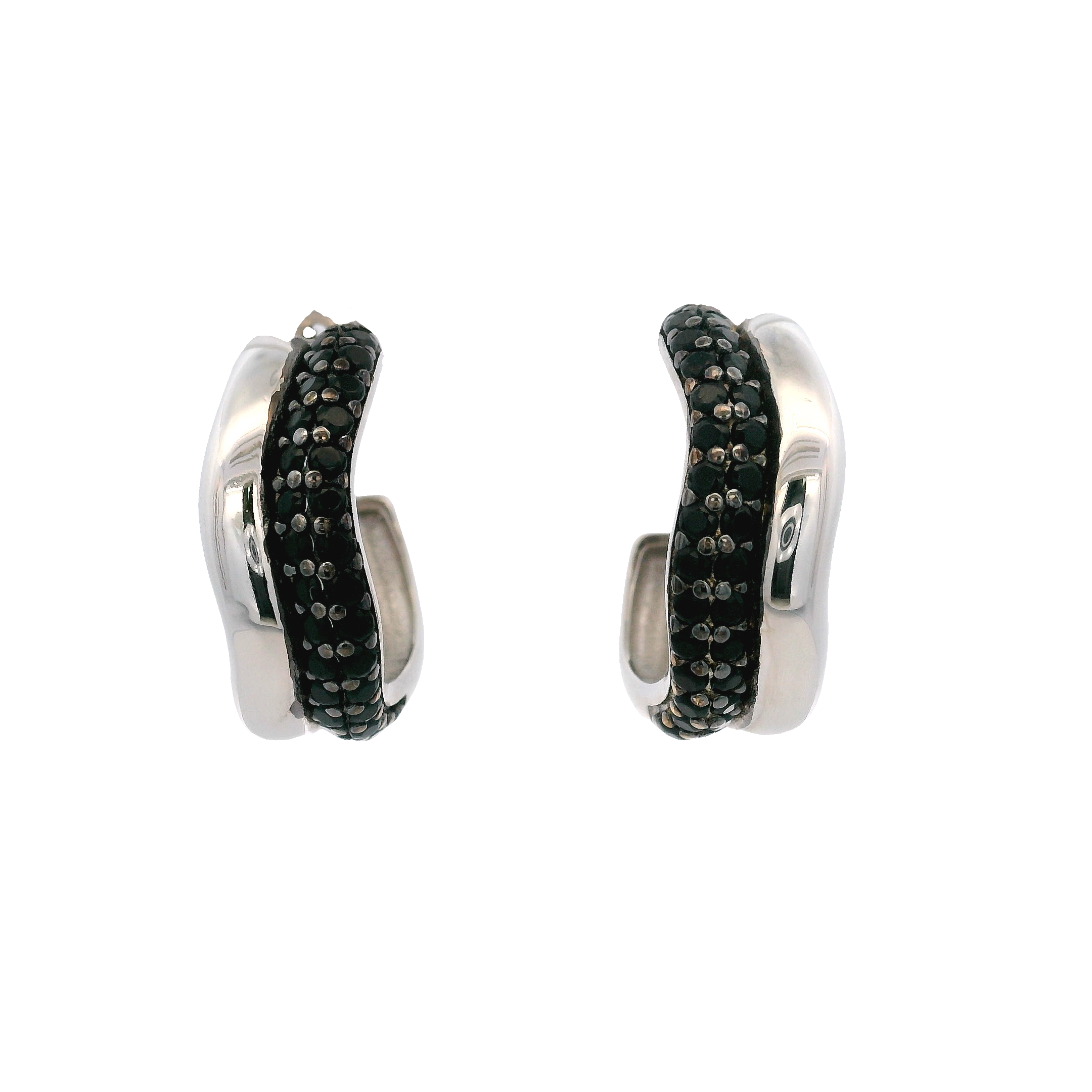 925SL CHUNKY DOUBLE LINE HOOPS BLACK CZ