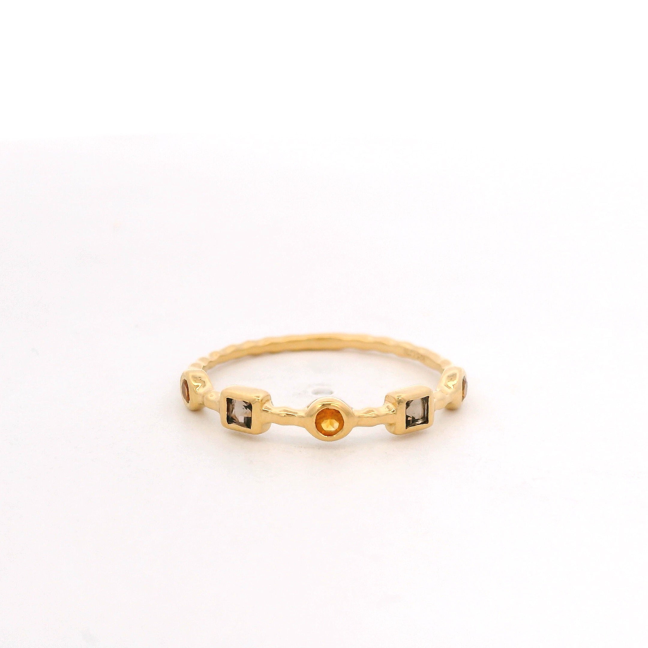 925YG MULTI SHAPE BEZEL SMOKY QUARTZ CITRINE RING T6.5