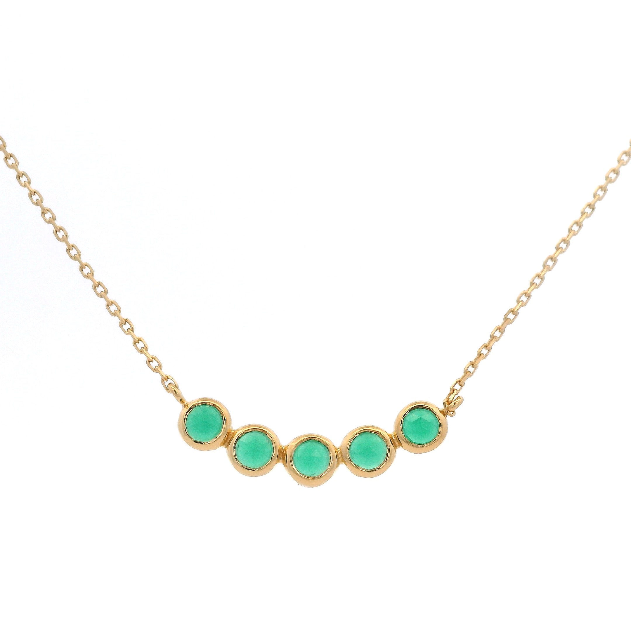 925YG BAR CURV 5 STONE BEZEL ONYX GREEN NECKLACE