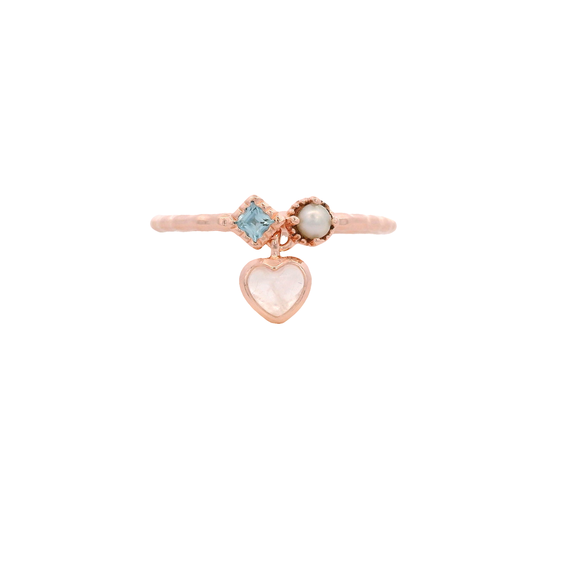 925RG PEARL TOPAZ BLUE AND MINI HEART MOOSTONE RING T6.5
