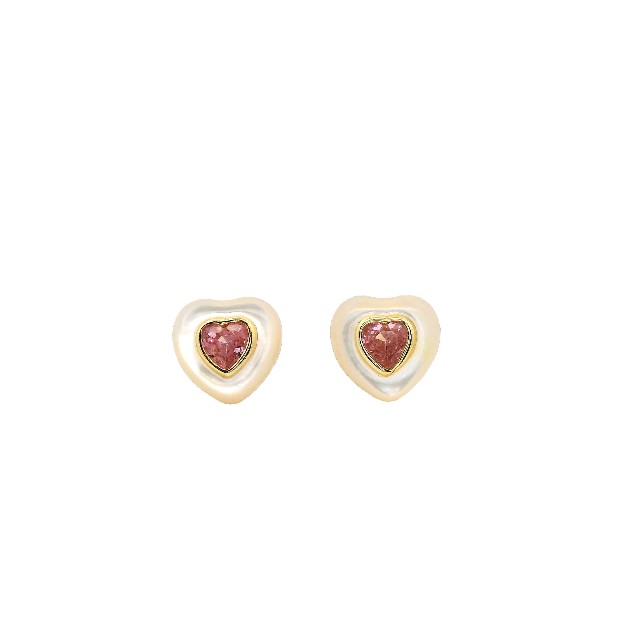 925GD HEART PINK CZ AND SHELL PEARL EARRINGS