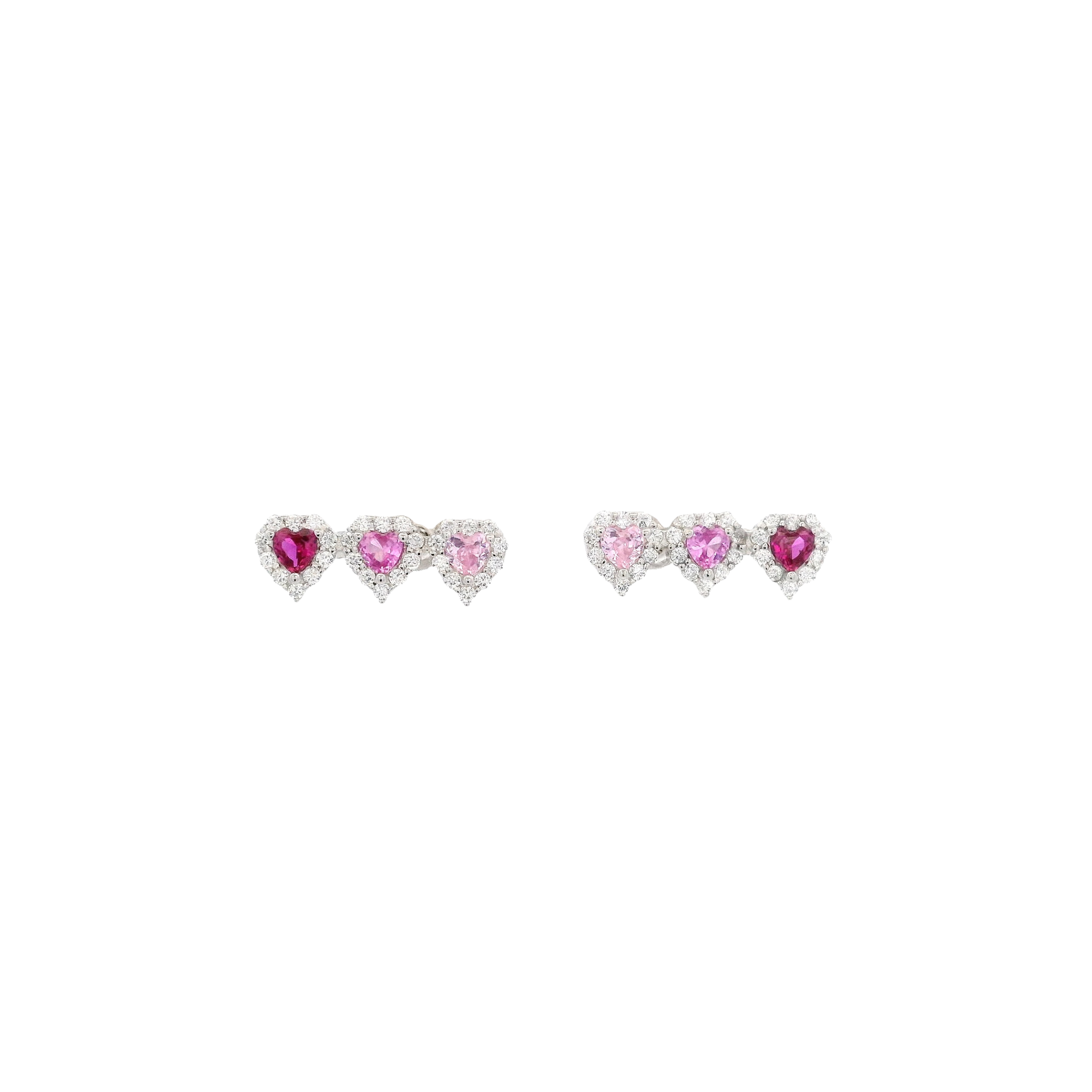 925SS TRIPLE HEART PINKISH RED CZ EARRINGS