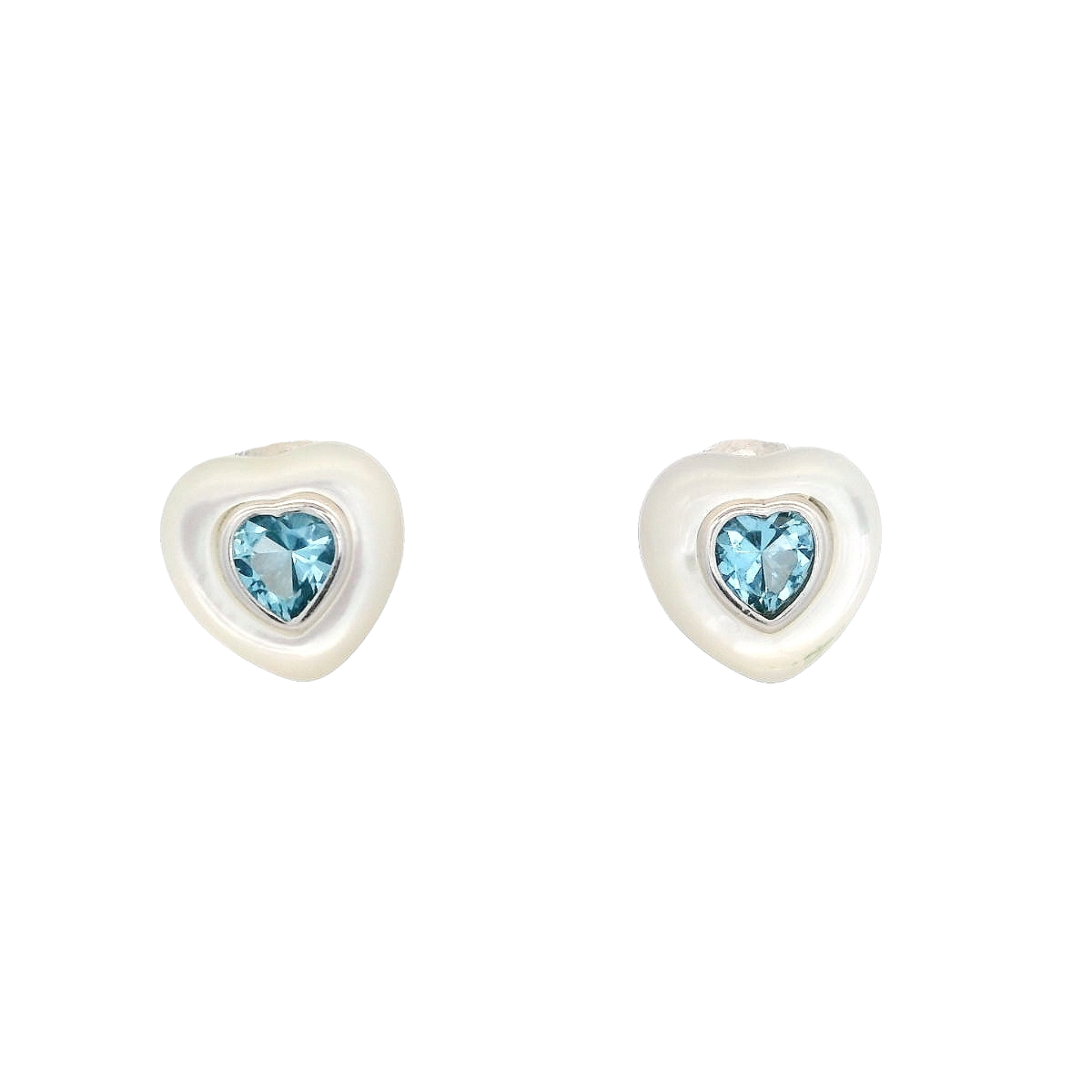 925SS HEART SKY BLUE CZ AND SHELL PEARL EARRINGS