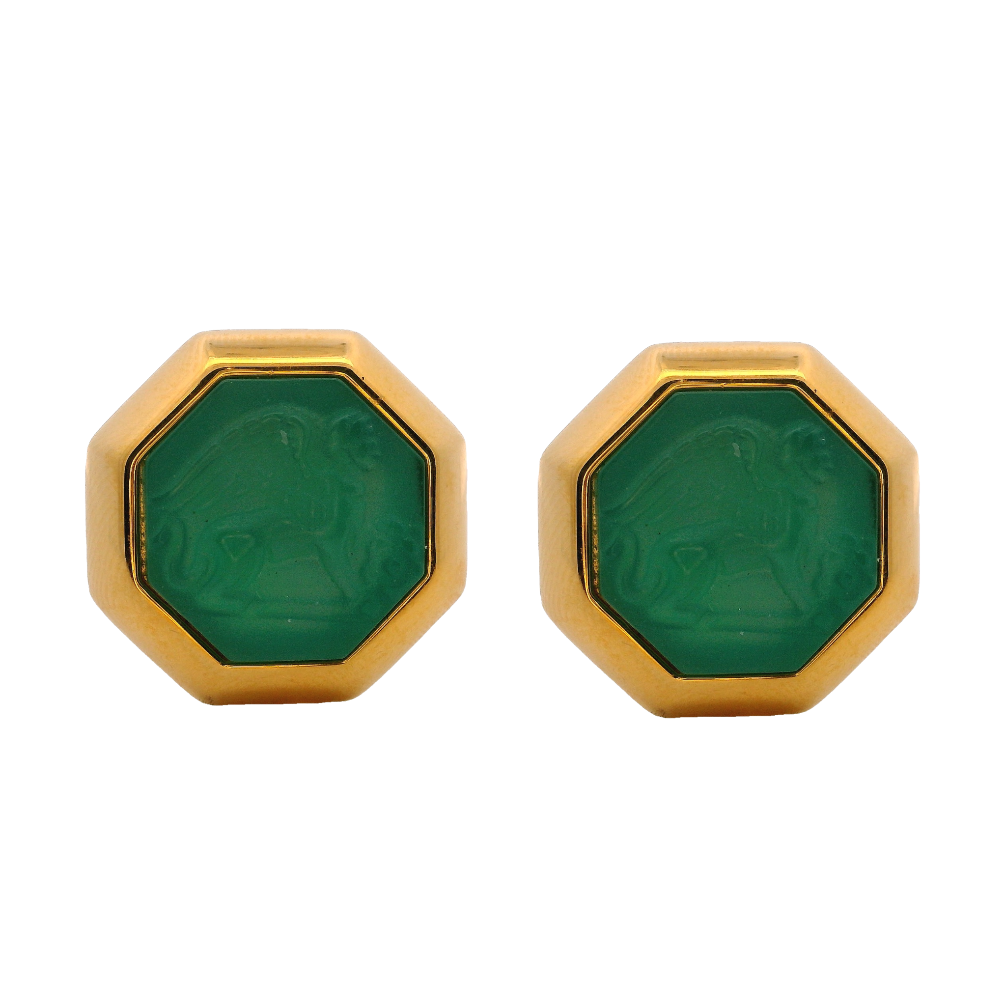 925GG OCTAGONAL CHIREMA GREEN MATTE STUD EARRINGS
