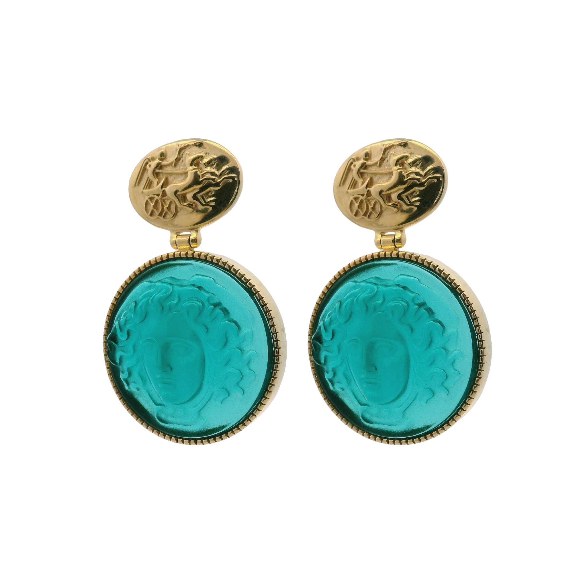 925GG COIN MEDUSA MULTICOLOR AND CHARRIOT EARRINGS