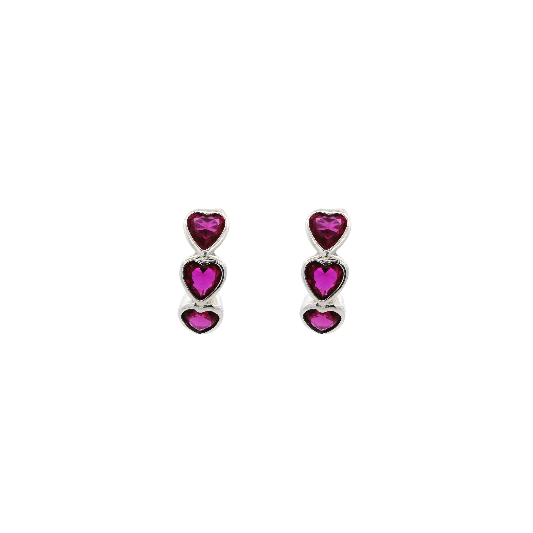 925SS TRIPLE HEART PINKISH RED CZ HOOPS