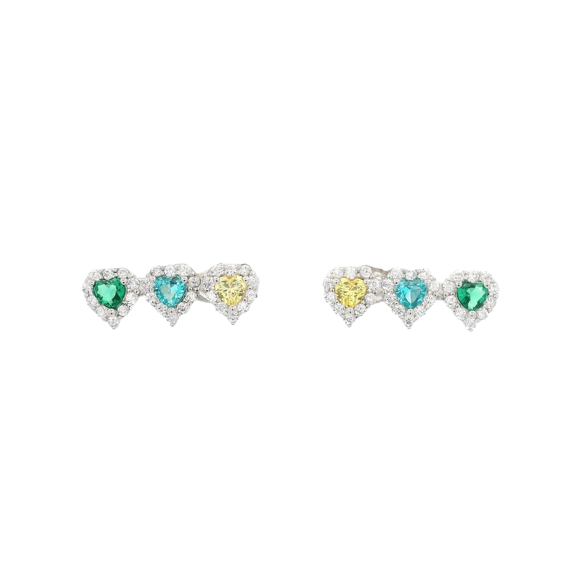 925SS TRIPLE HEART GREEN CZ EARRINGS