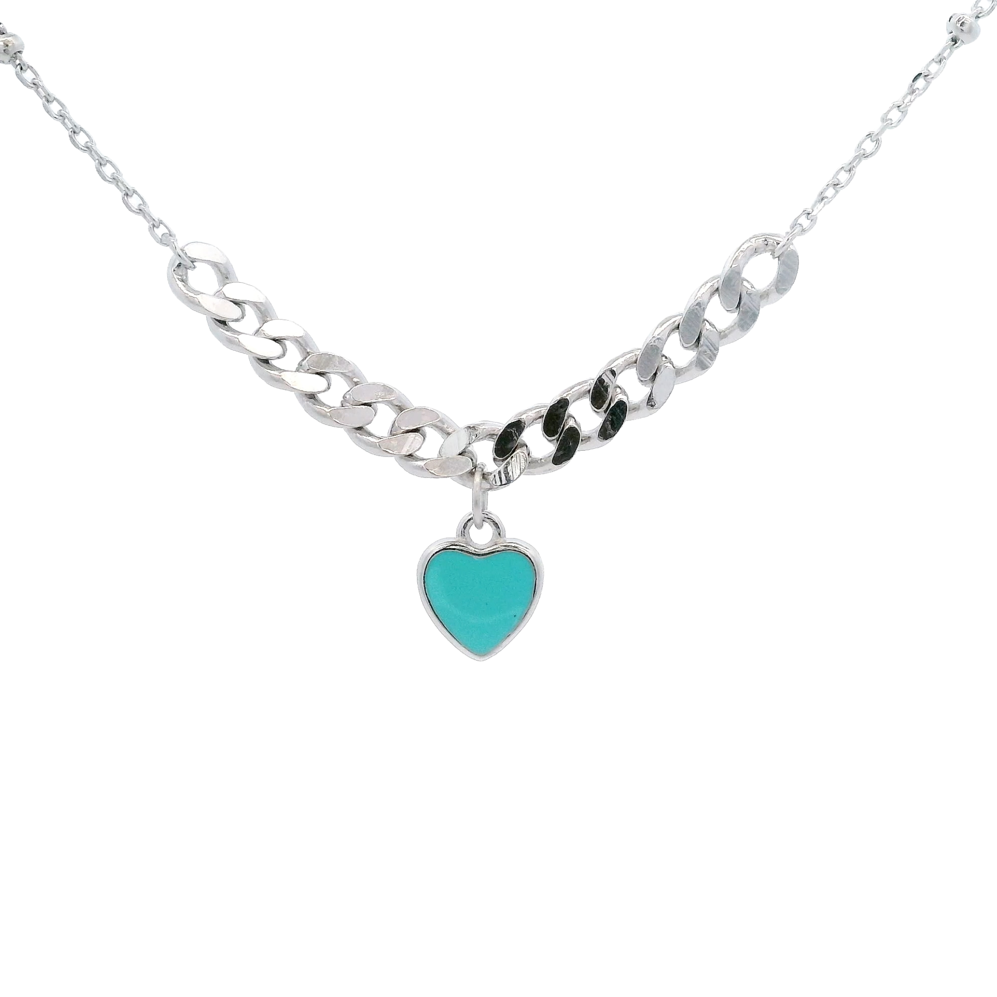 925SS SOLITARY HEART ENAMEL AQUA NECKLACE
