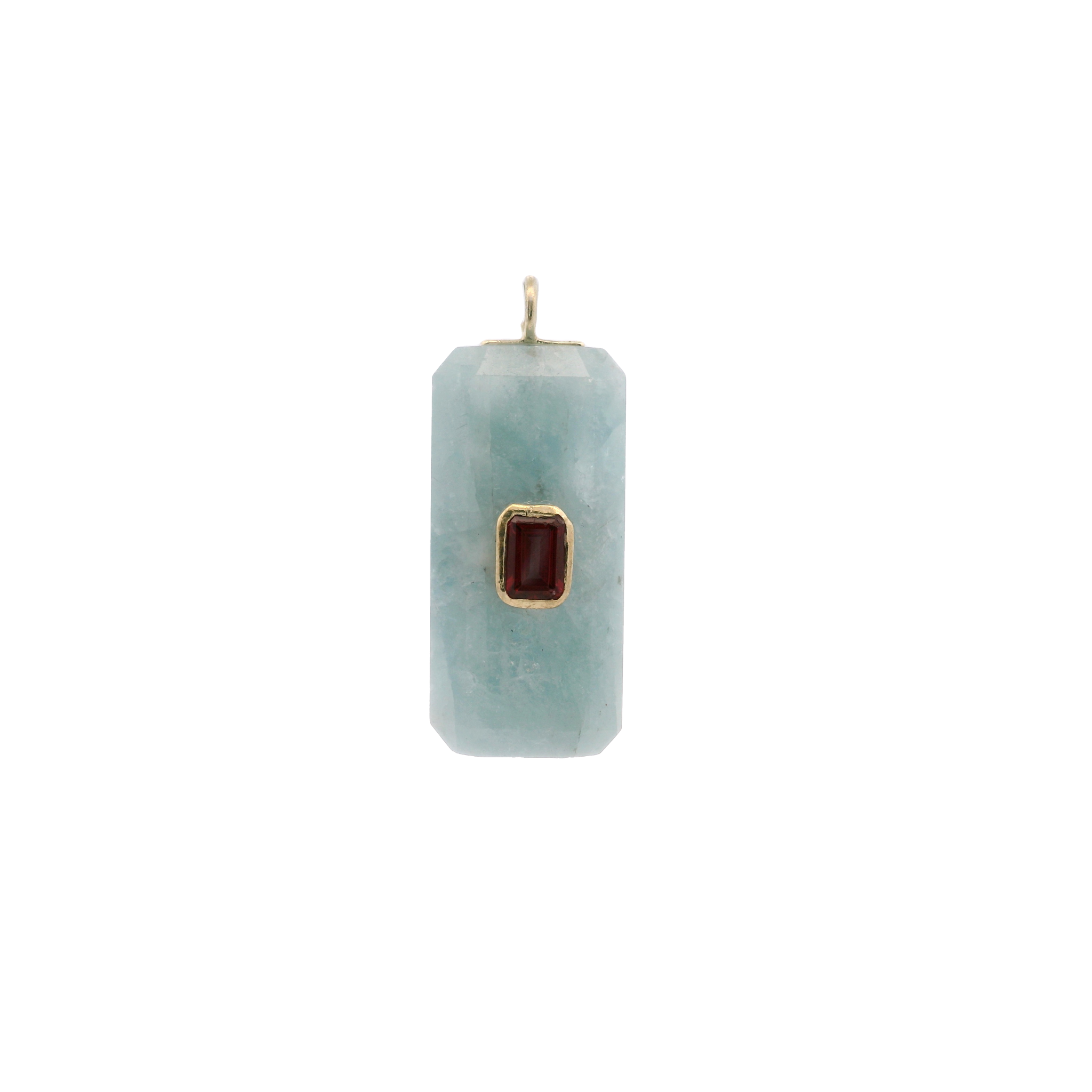 925YG BAGUETTE AQUAMARINE CENTER GARNET CHARM