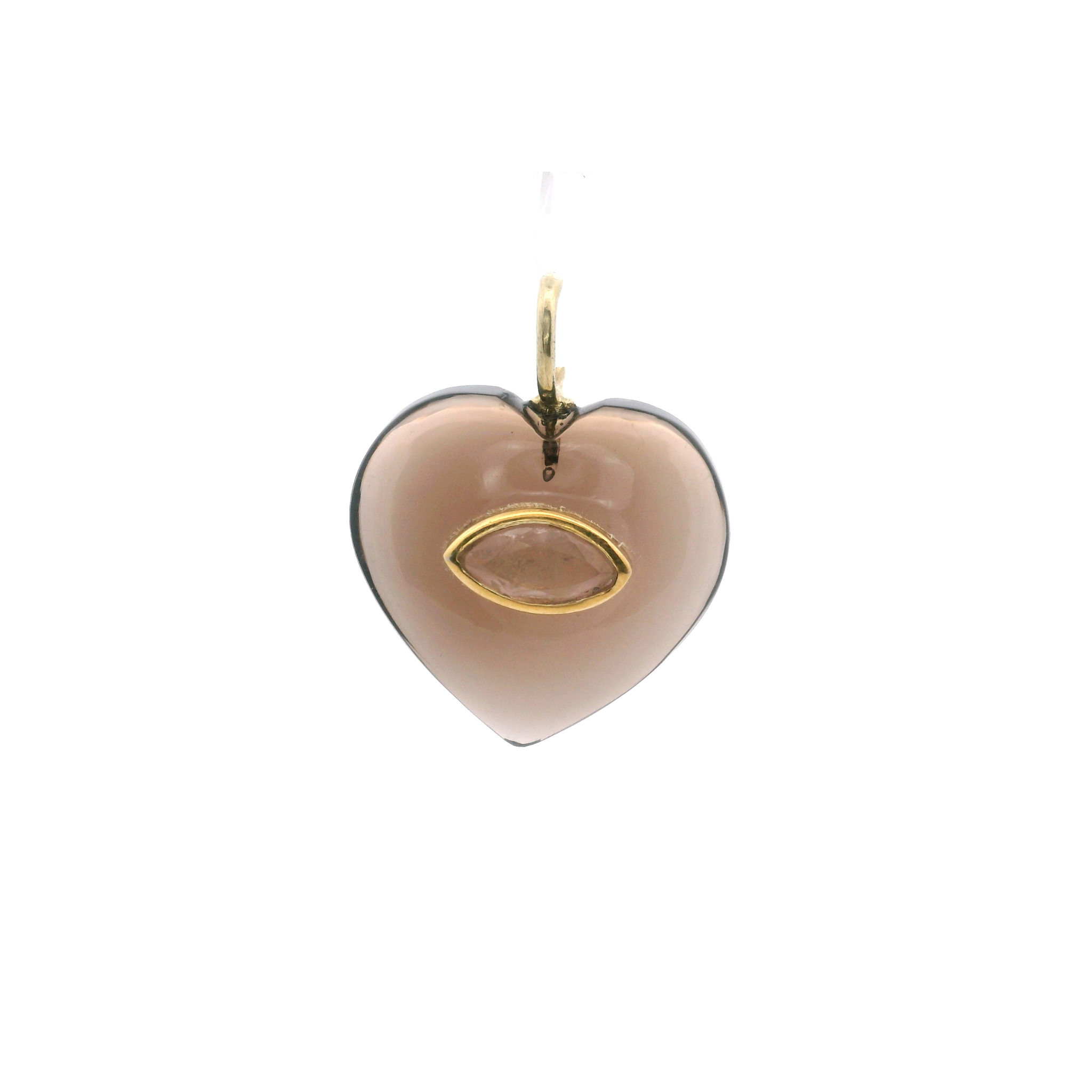 925YG HEART SMOKY QUARTZ CENTER ROSE QUARTZ CHARM