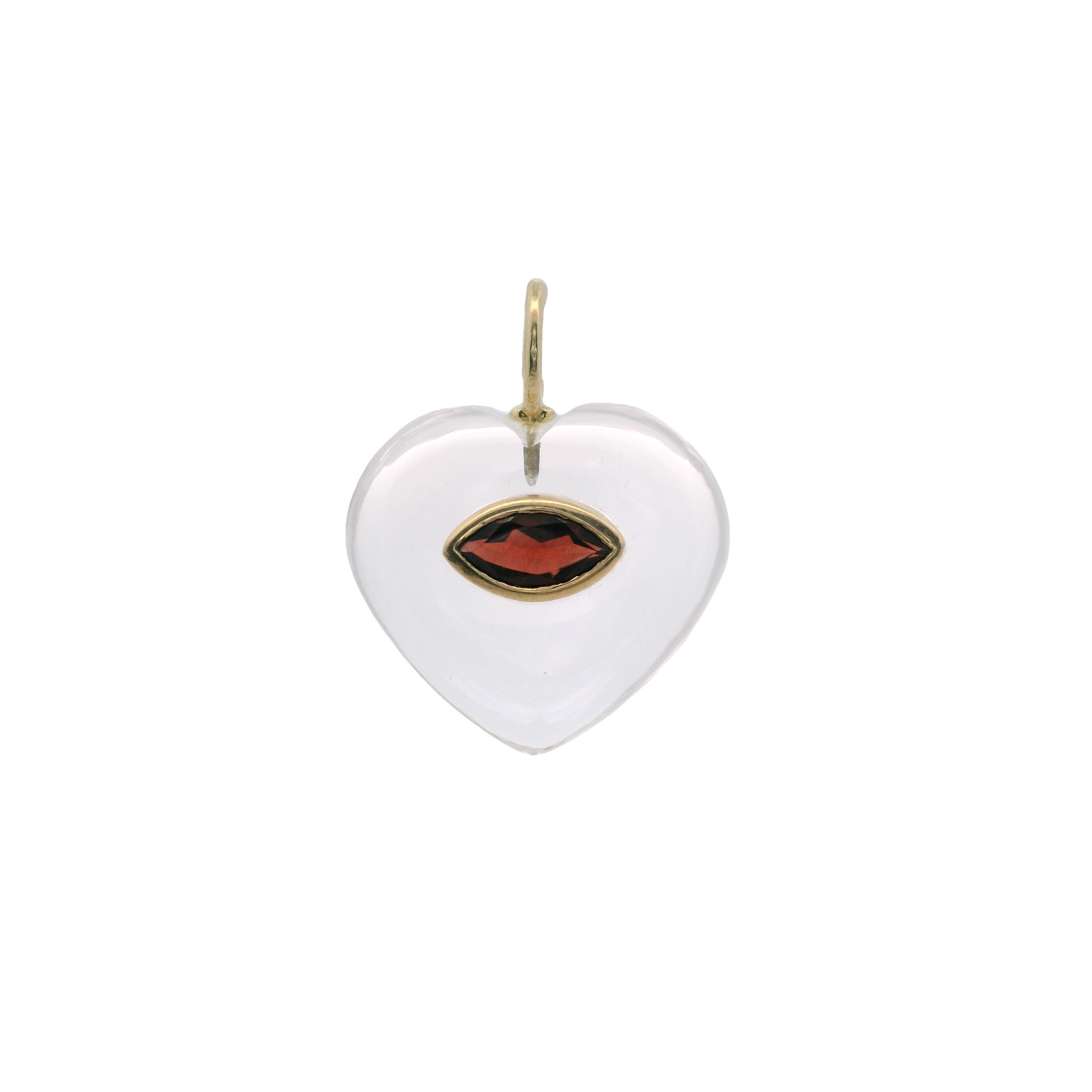 925YG HEART ROCK CRYSTAL CENTER GARNET CHARM