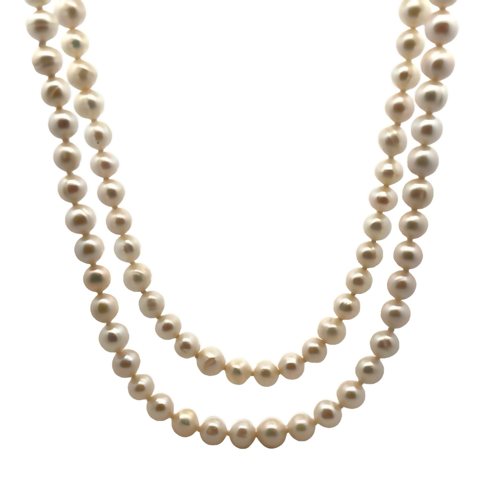 2 STRANDS PEARL 7MM SPRING TING CLASP NECKLACE - C'SANTOS