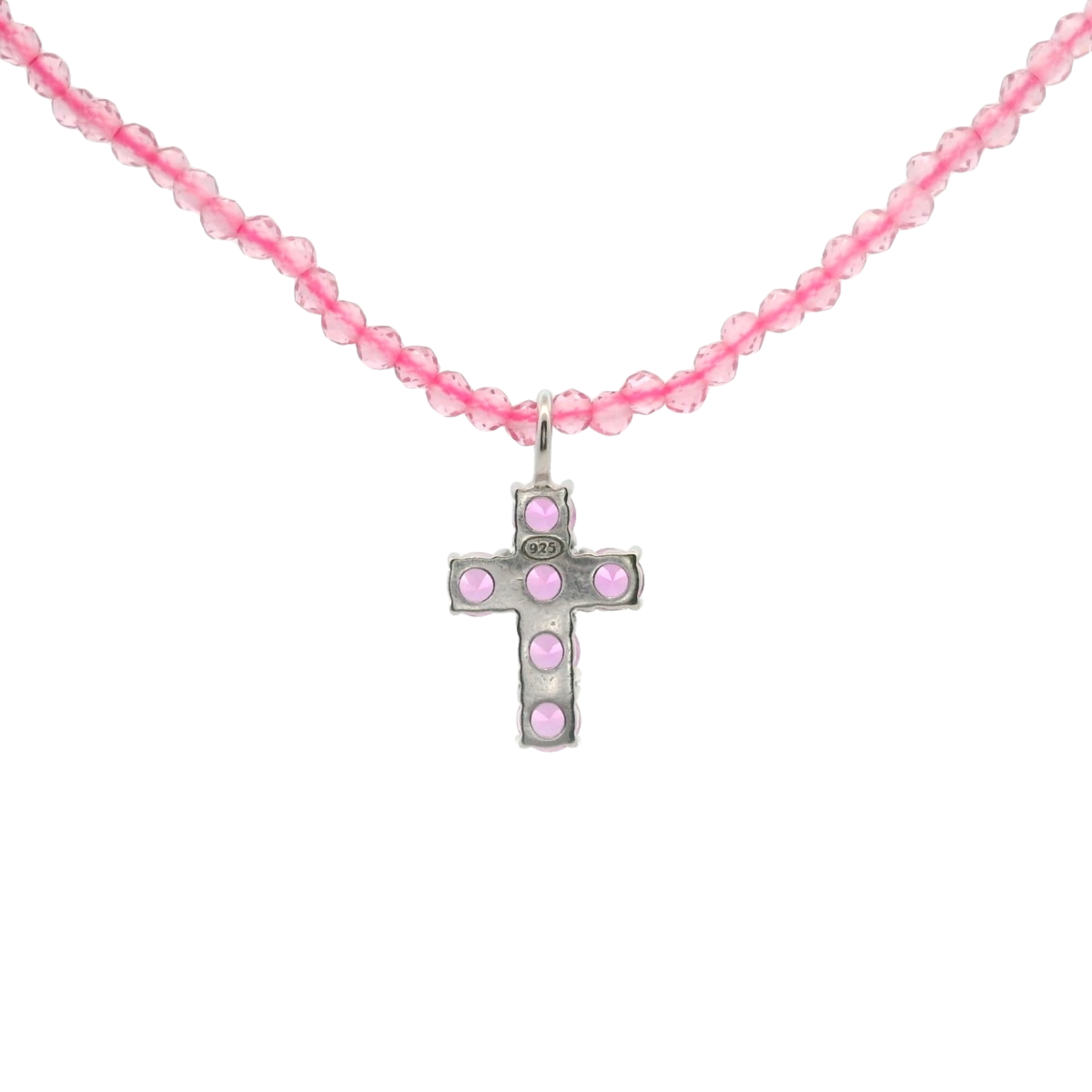 925SS MEDIUM CROSS PINK CZ NECKLACE