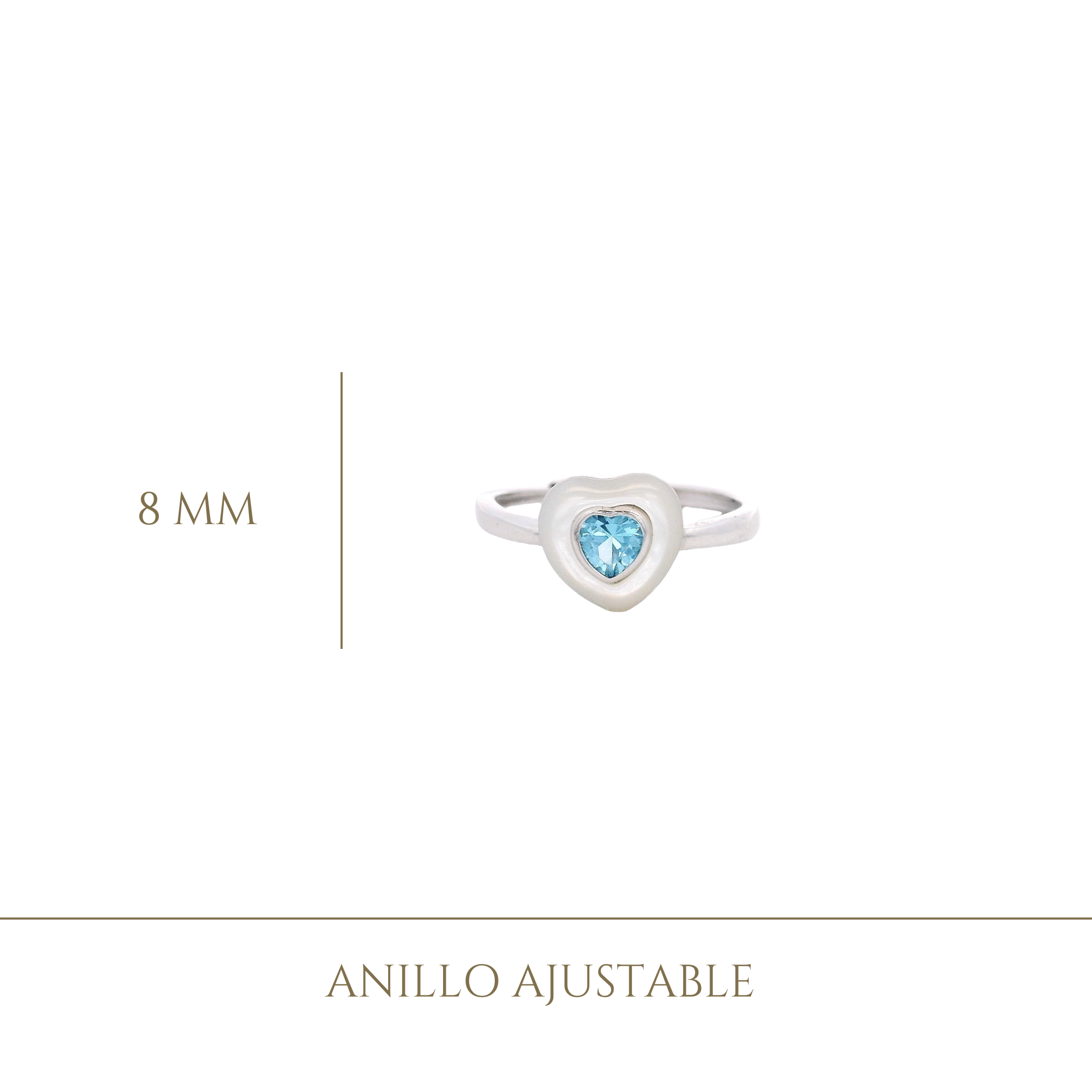 ADJUSTABLE RING 925SS HEART CZ SKY BLUE AND SHELL PEARL