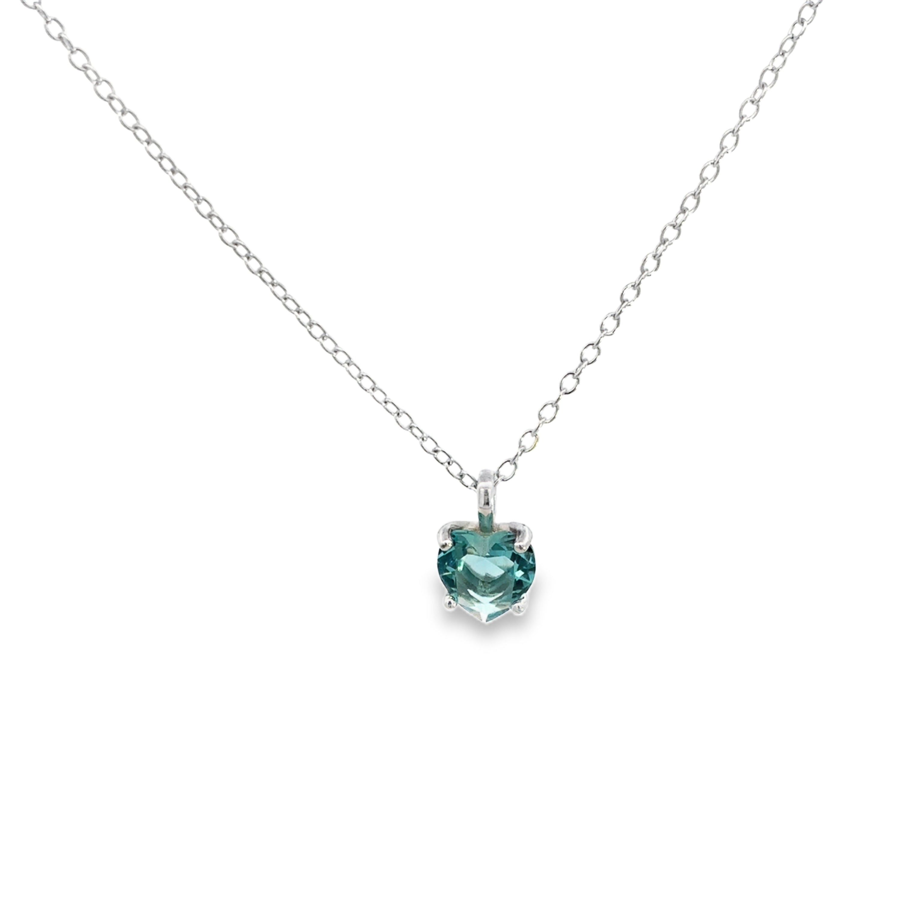 925SS SOLITARY HEART SKY BLUE CZ NECKLACE