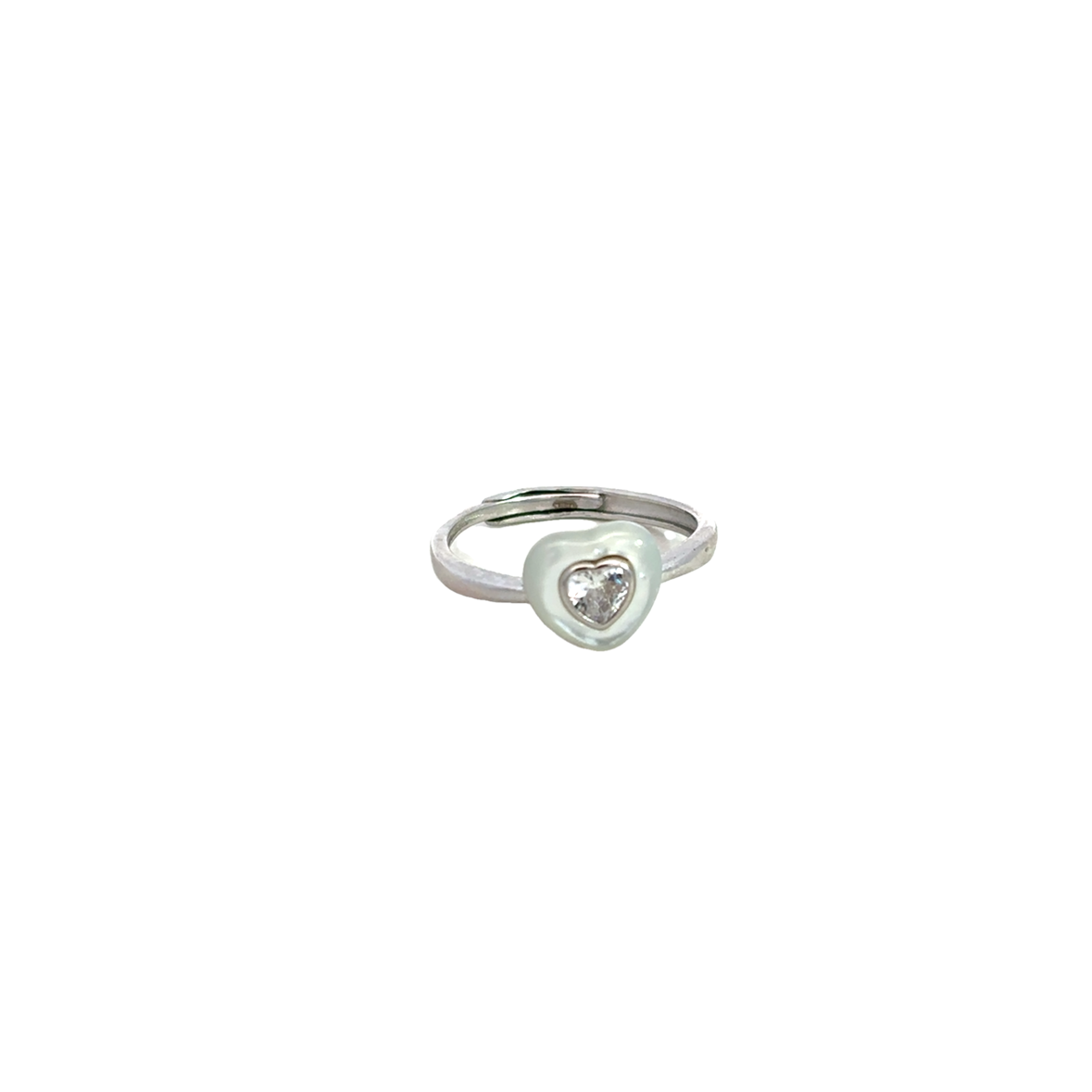 925SS HEART WHITE CZ AND SHELL PEARL ADJUSTABLE RING