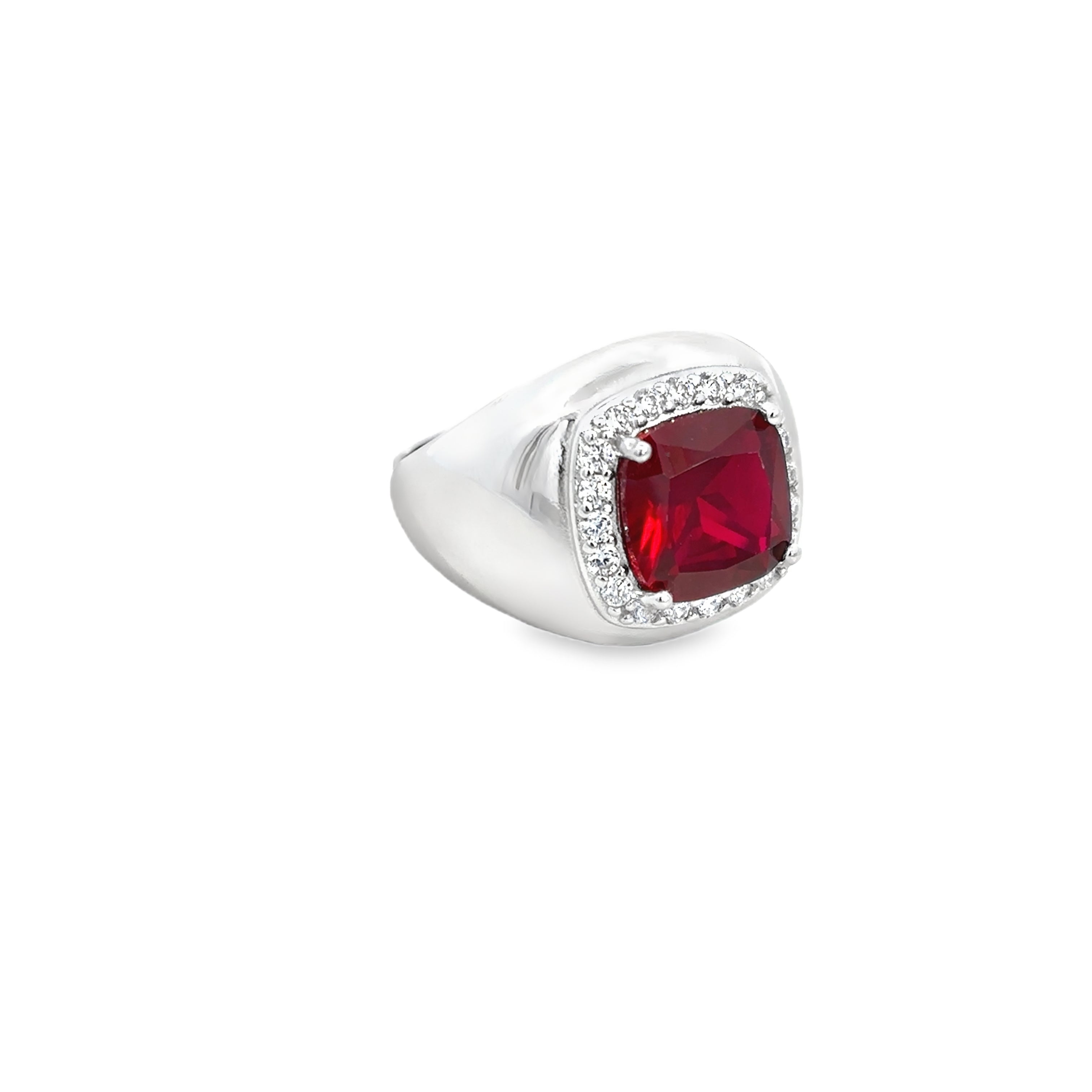 925SS BIG SQUARE RED CZ ADJUSTABLE RING