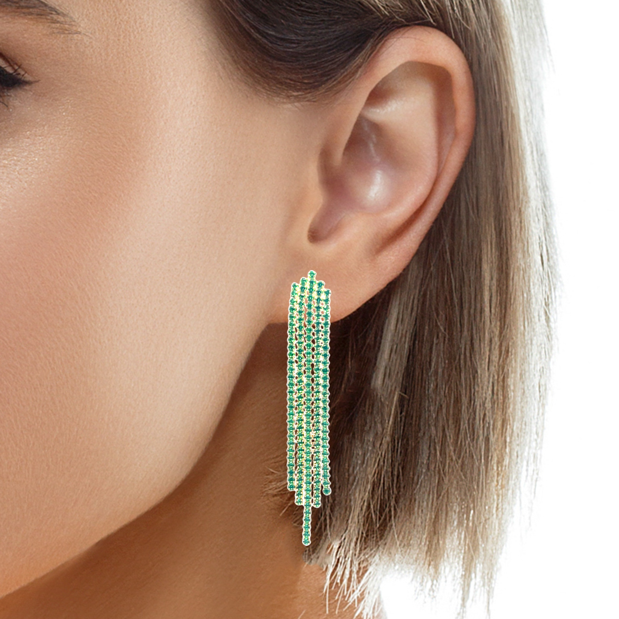 925GD TASEL WITH CZ GREEN EARRINGS