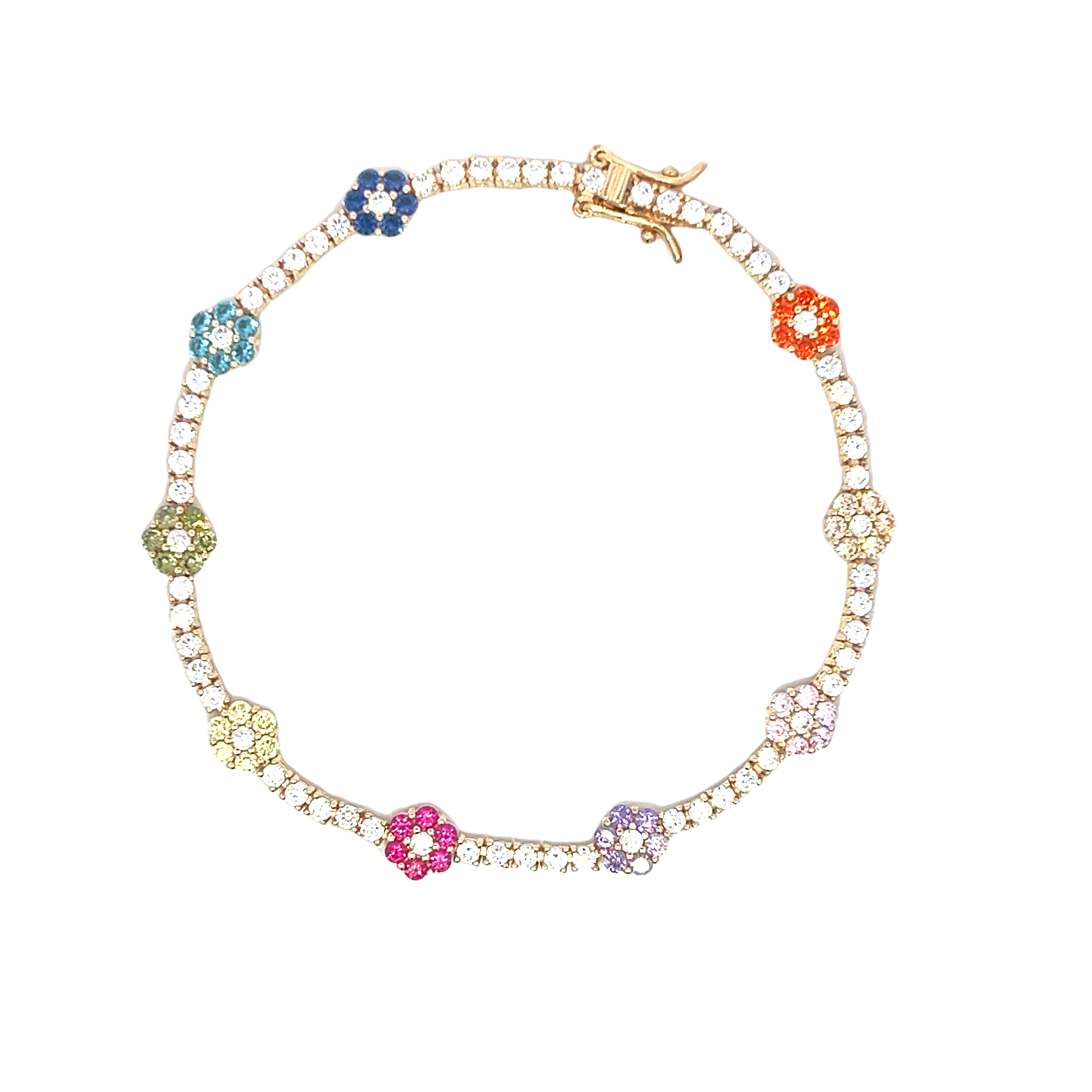 925GD TENNIS FLOWER MULTICOLOR CZ BRACELET