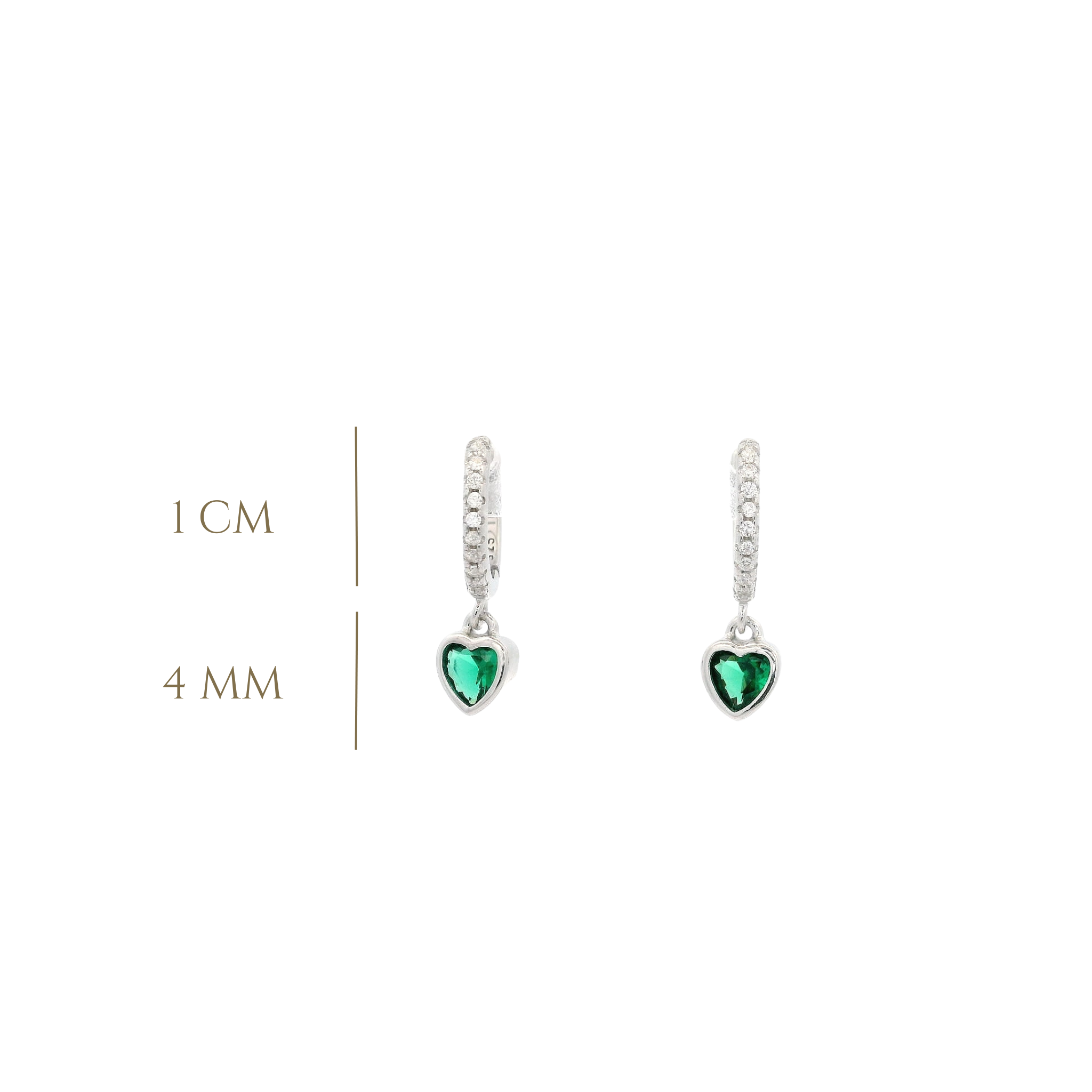 925SS BEZEL HEART HANGING CZ GREEN HUGGIES