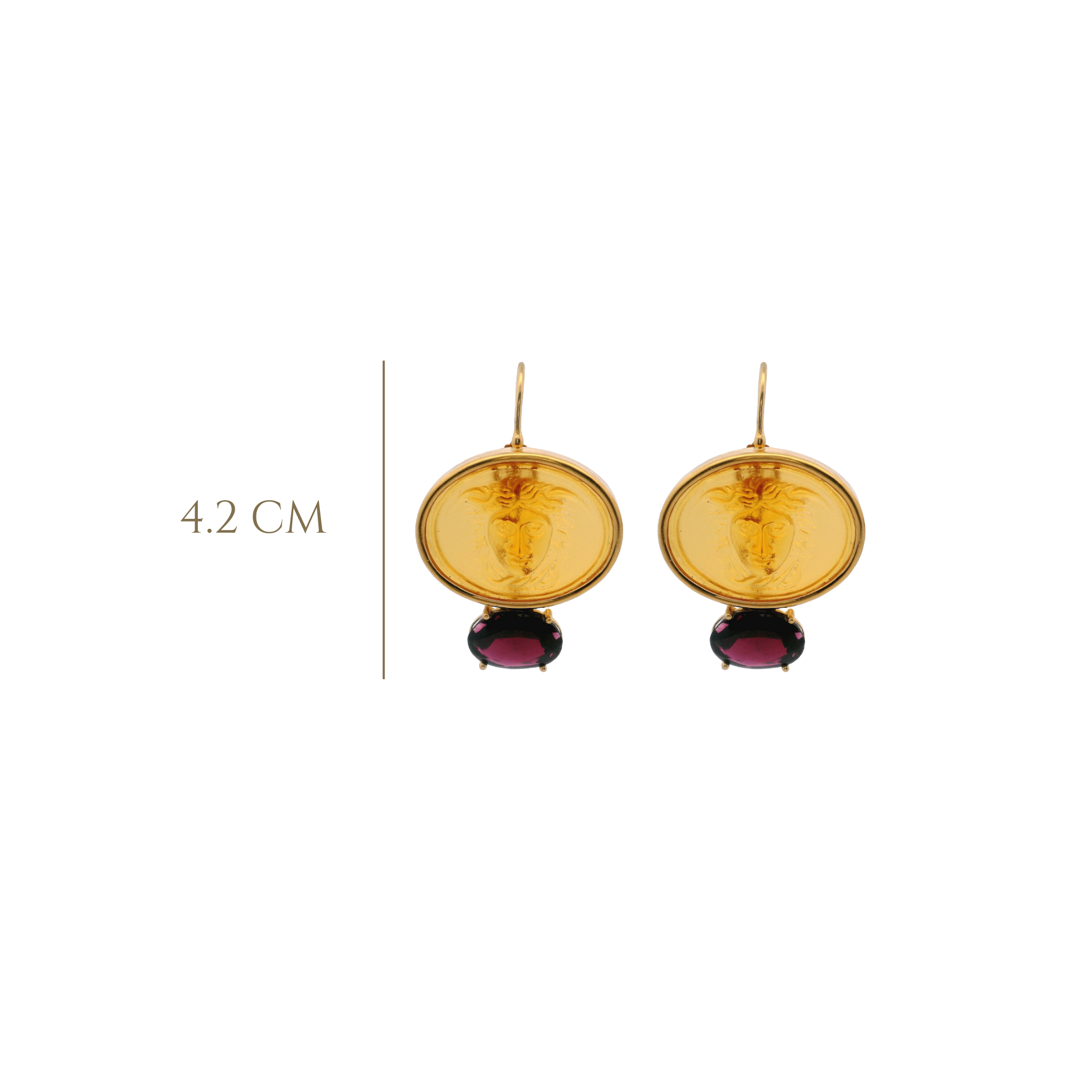 925GG OVAL MEDUSA VENETIAN GLASS YELLOW AND GARNET EARRINGS