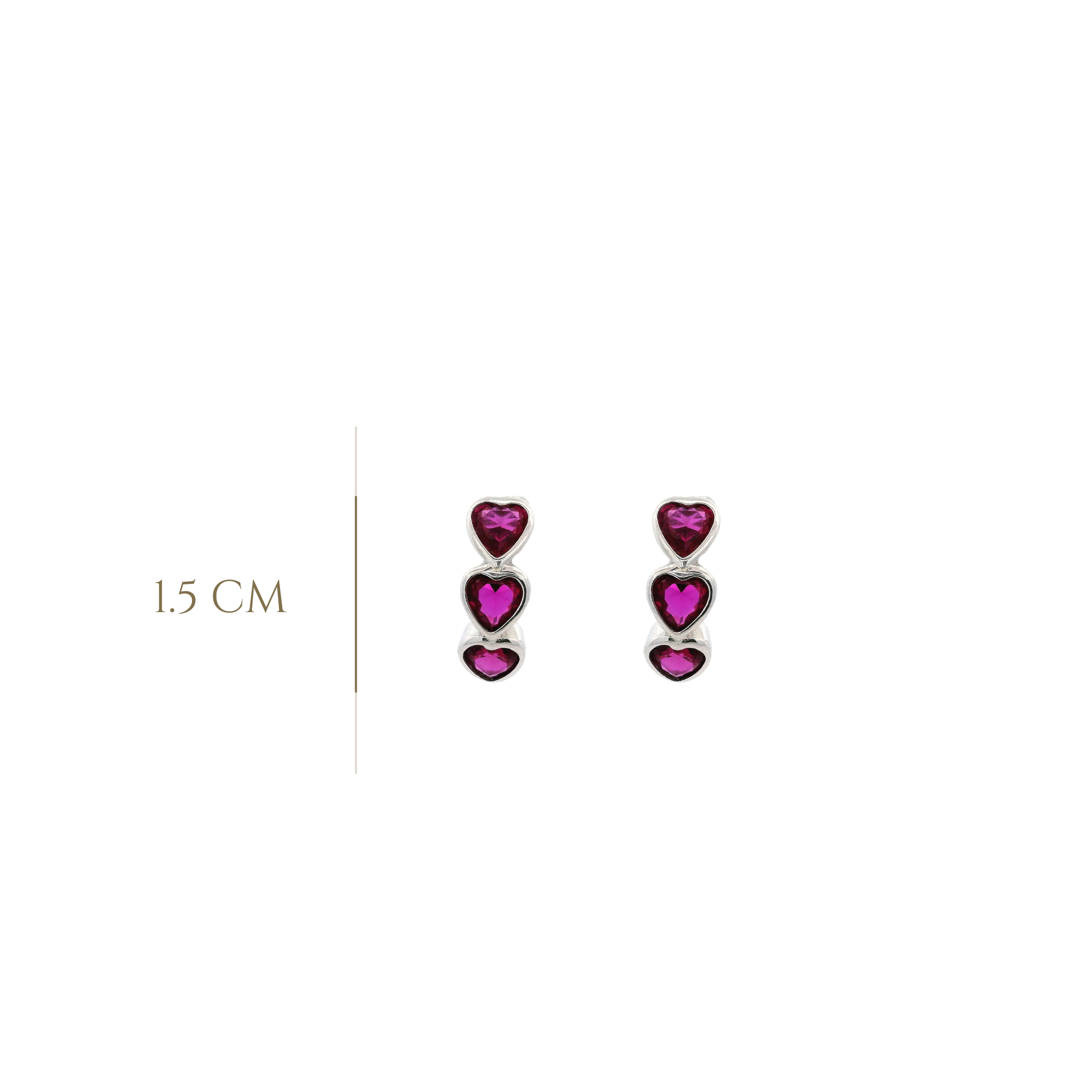 925SS TRIPLE HEART PINKISH RED CZ HOOPS