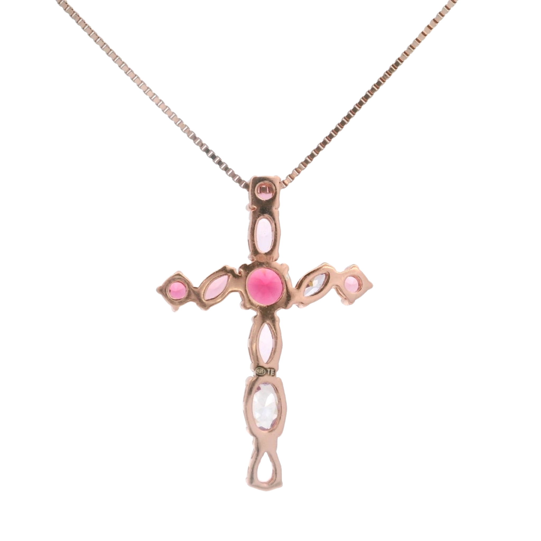 925RG BIG CROSS BRISTONE MULTICOLOR CZ NECKLACE