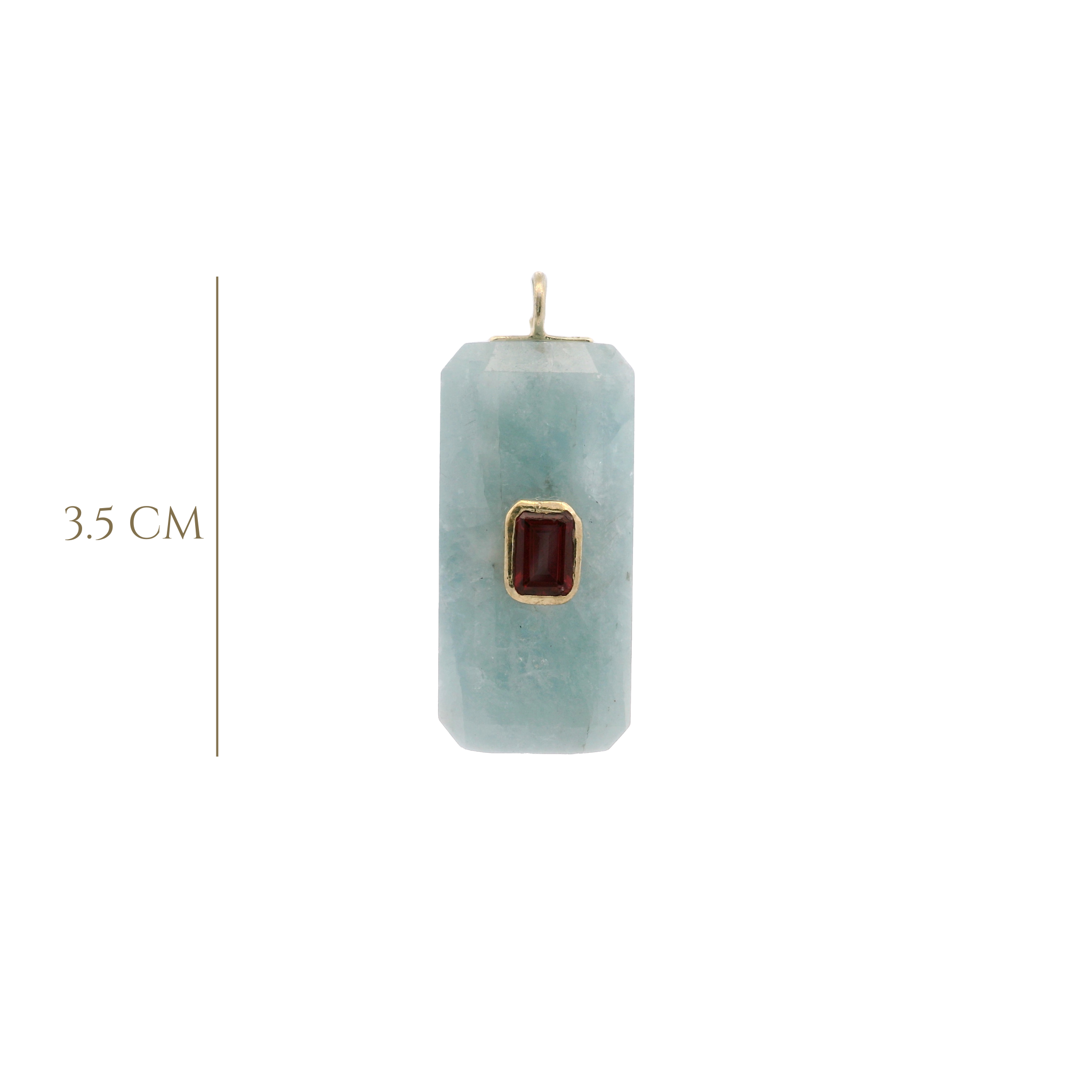 925YG BAGUETTE AQUAMARINE CENTER GARNET CHARM