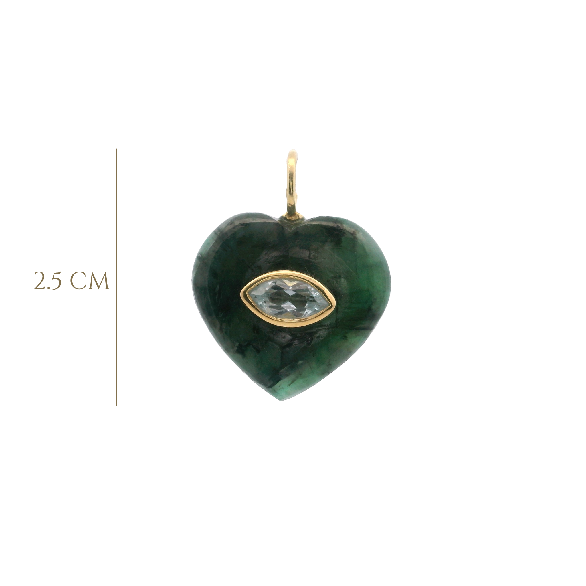 925YG HEART RAW EMERALD CENTER TOPAZ WHITE CHARM