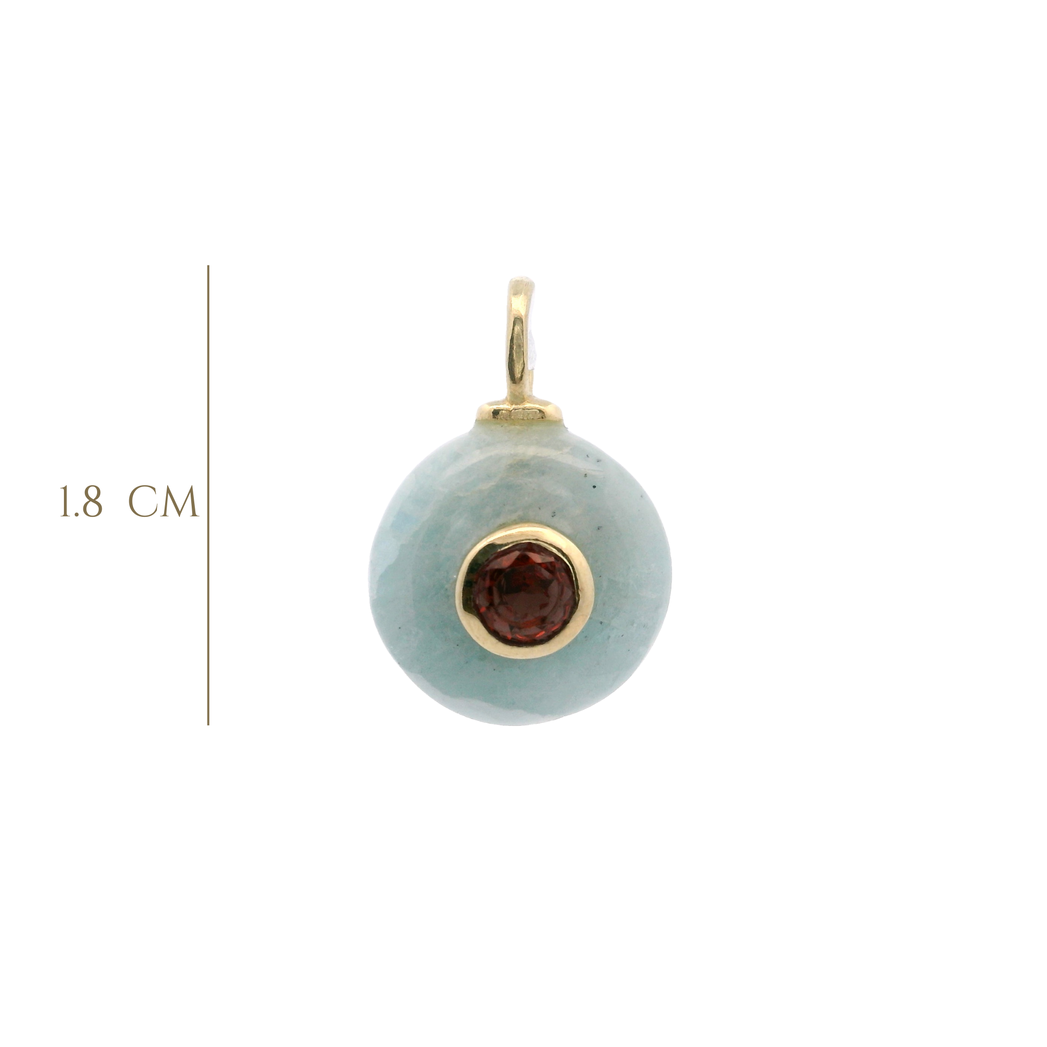 925YG ROUND CUT AQUAMARINE CENTER GARNET CHARM