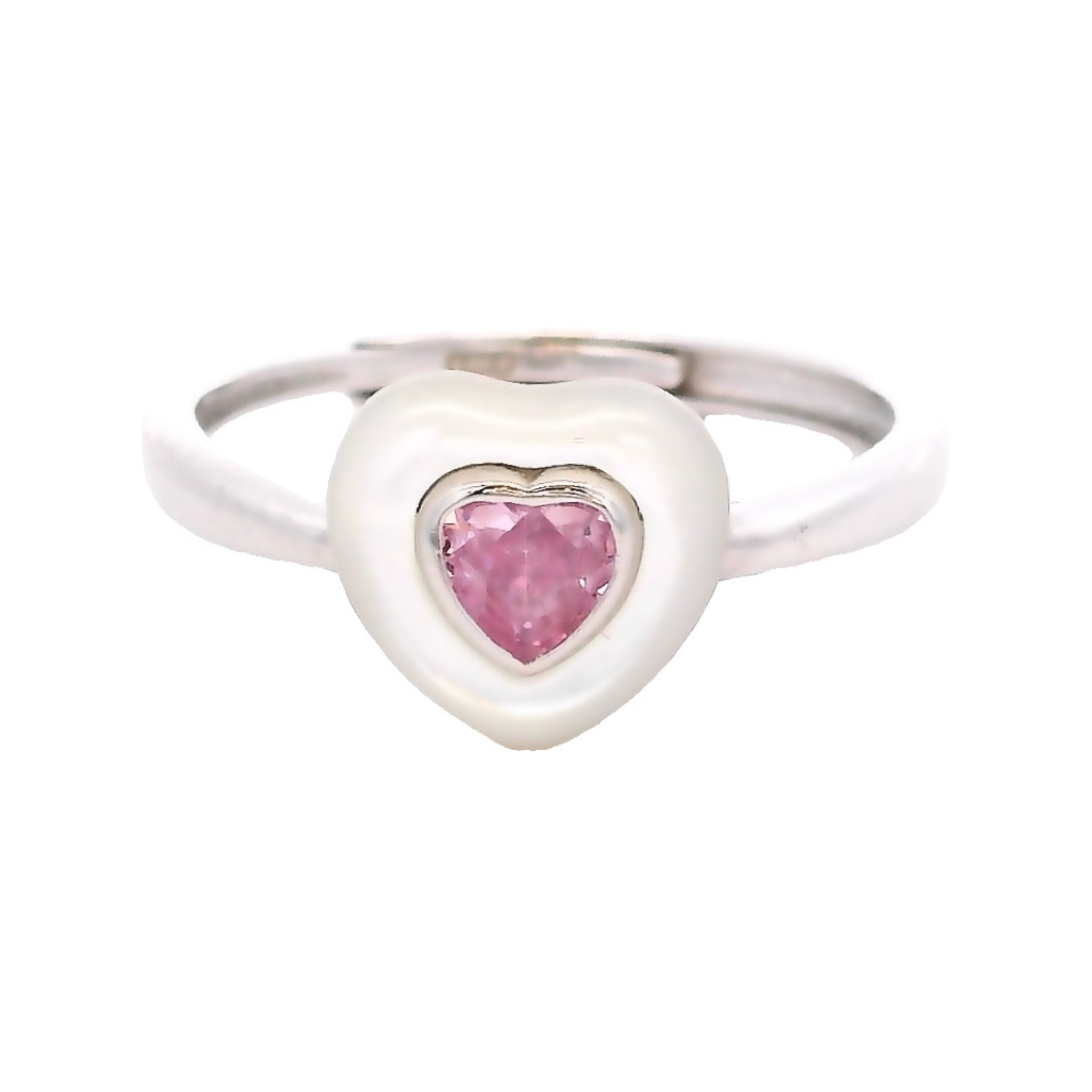925SS HEART CUBIC ZIRCONIA PINK AND SHELL PEARL ADJUSTABLE RING
