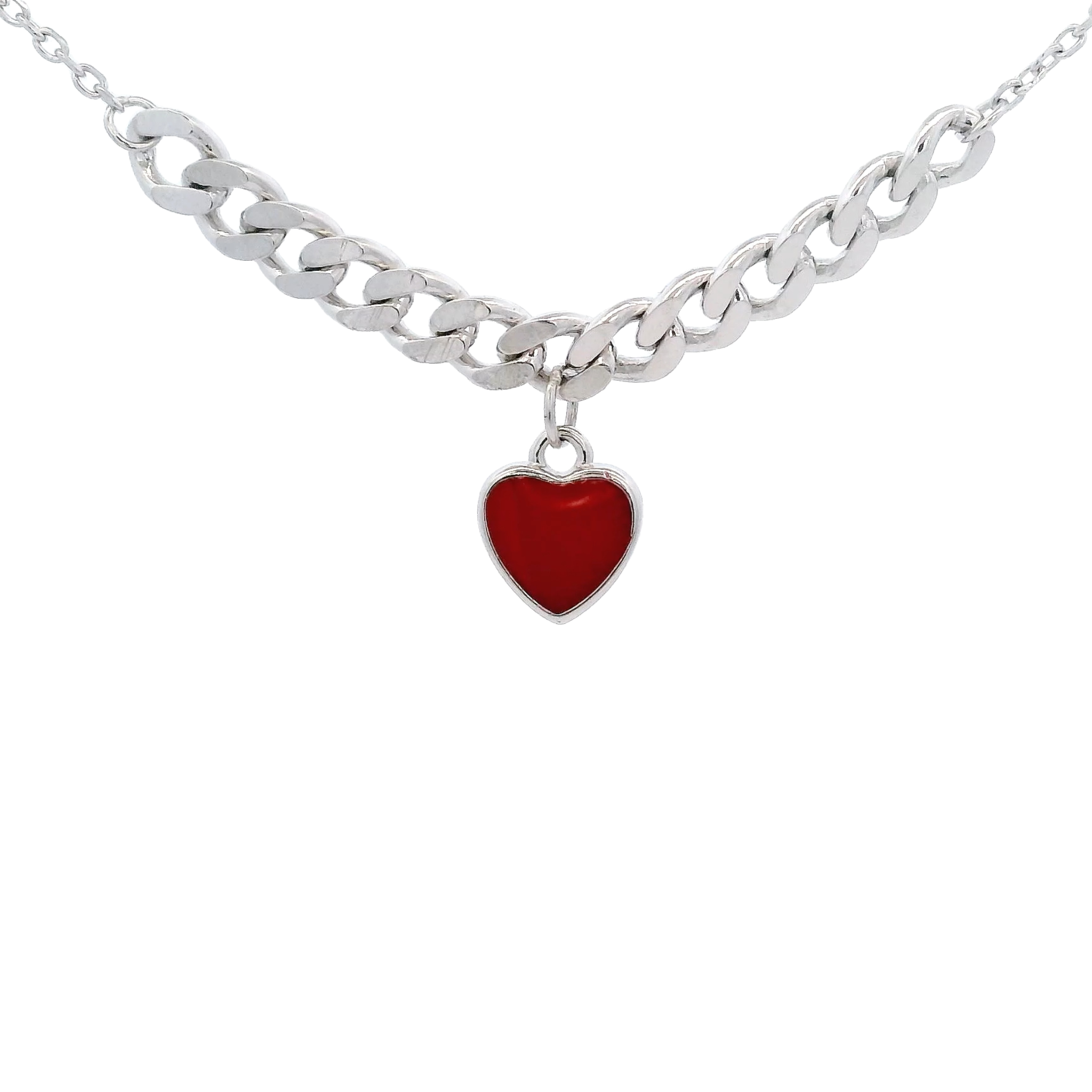 925SS SOLITARY HEART ENAMEL RED NECKLACE