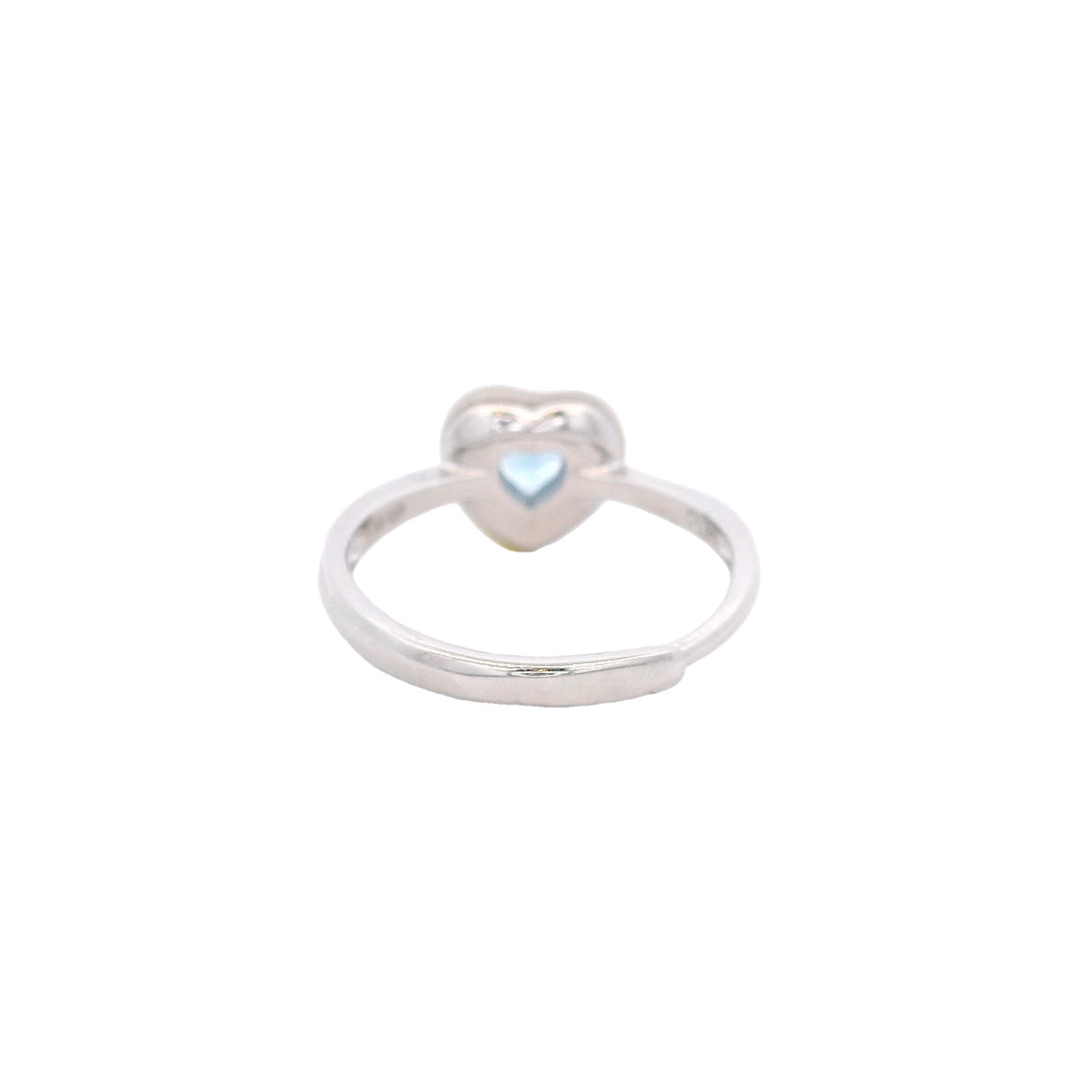 ADJUSTABLE RING 925SS HEART CZ SKY BLUE AND SHELL PEARL