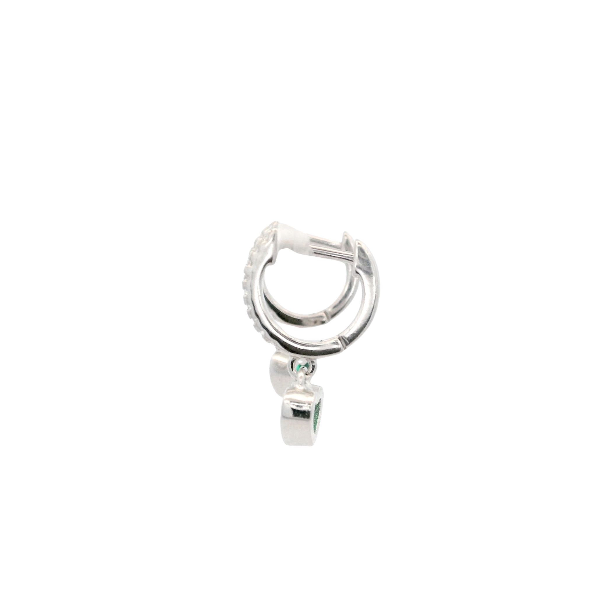 925SS BEZEL HEART HANGING CZ GREEN HUGGIES